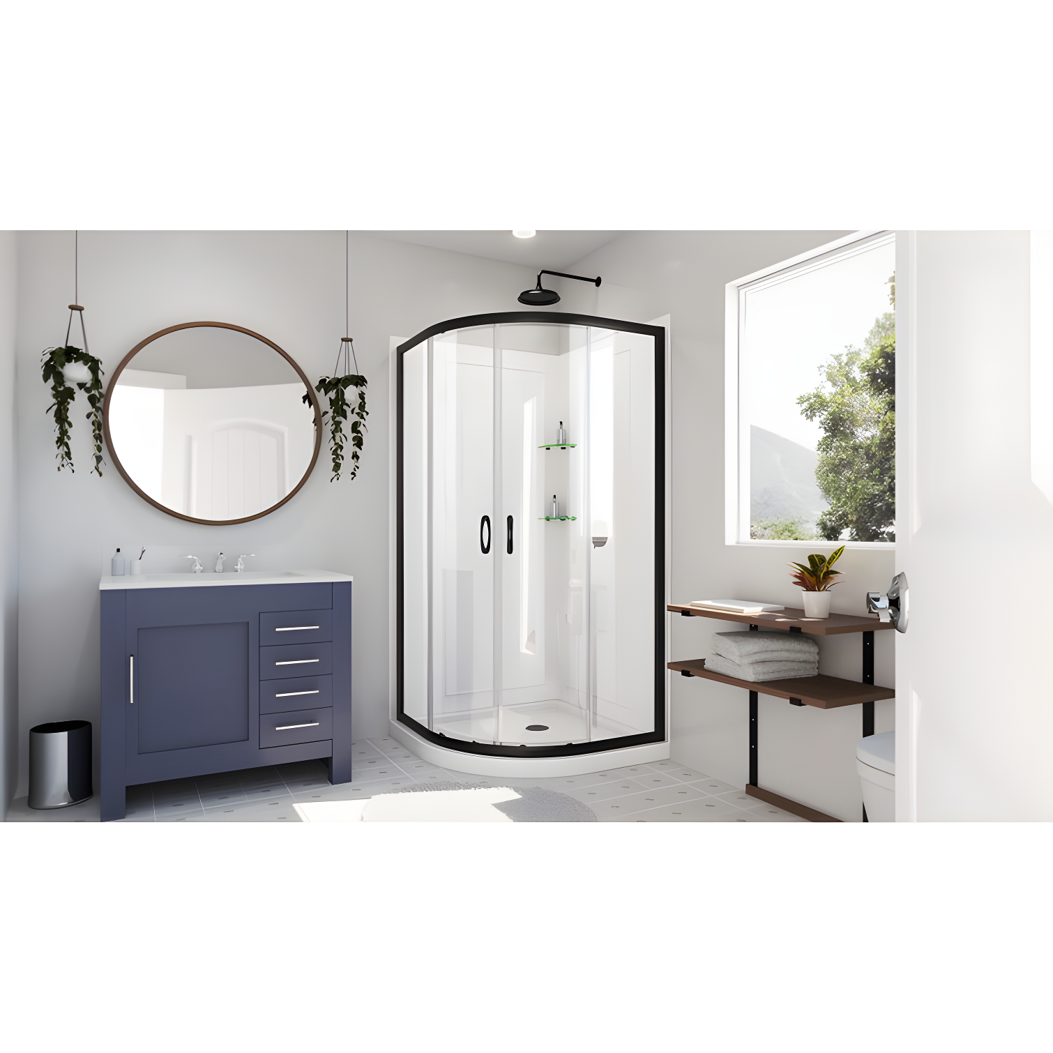 Prime 33" W x 33" D x 76.75" H Round Sliding Shower Enclosure with Base Included
