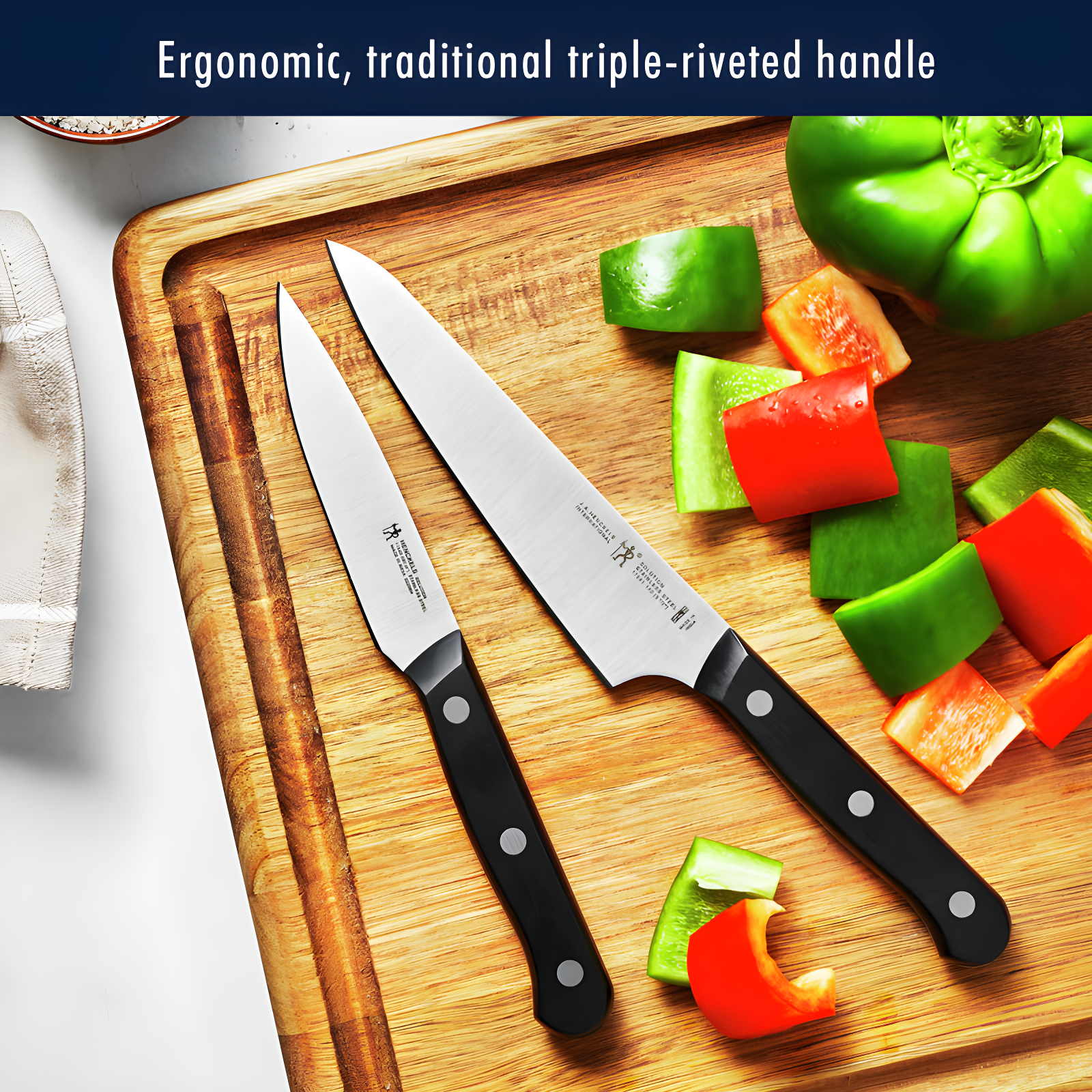 HENCKELS HENCKELS Razor-Sharp Solution 18-Piece Knife Set with Block, Chef Knife, Steak Knife, Utility Knife, Dark Brown, Stainless Steel, German Engineered Informed by 100+ Years of Mastery