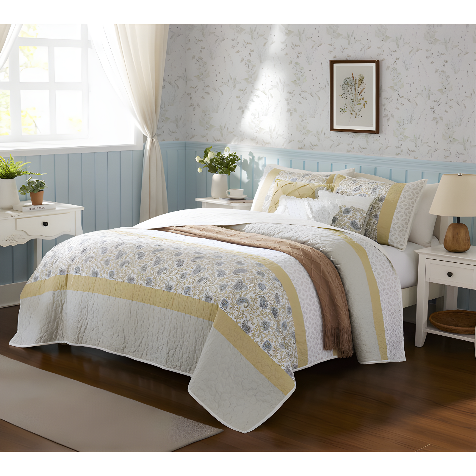 Madison Park Dawn 6 Piece Cotton Percale Quilt Set with Throw Pillows