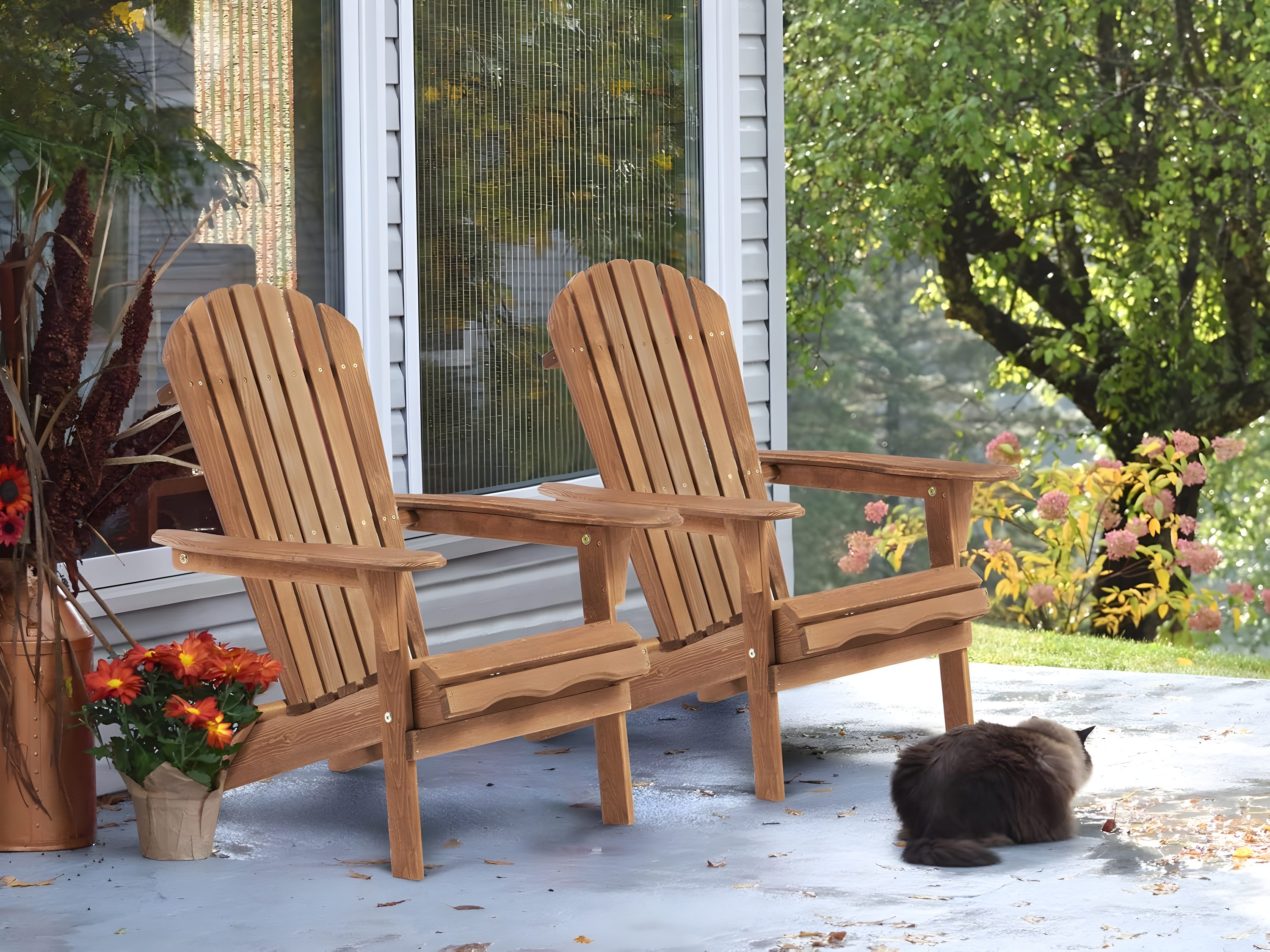 CLEARANCE! Wooden Outdoor Folding Adirondack Chair Set of 2 Wood Lounge Patio Chair for Garden,Garden, Lawn, Backyard, Deck, Pool Side, Fire Pit,Half Assembled,