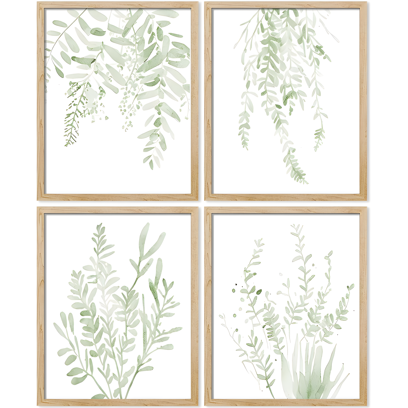 IDEA4WALL Minimal Botanical " IDEA4WALL Framed Pastel Green Forest Leaf Variety Wall Art, Set Of 4 Nature Wilderness Wall Decor Prints, Botanical Floral Wall Decor For Living Room, Bedroom " 4 - Pieces