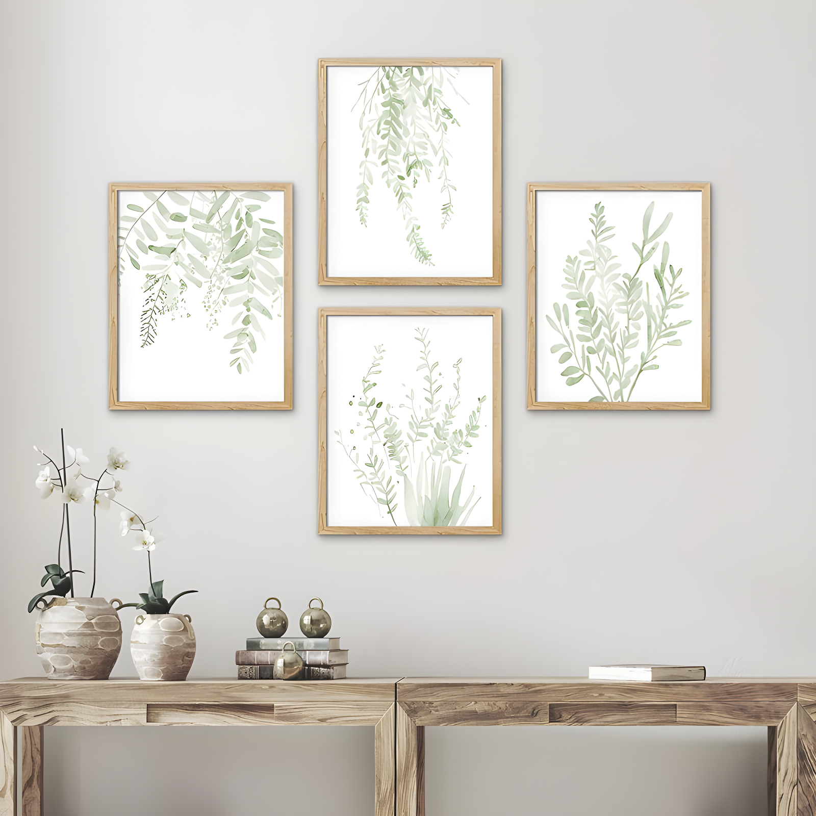 IDEA4WALL Minimal Botanical " IDEA4WALL Framed Pastel Green Forest Leaf Variety Wall Art, Set Of 4 Nature Wilderness Wall Decor Prints, Botanical Floral Wall Decor For Living Room, Bedroom " 4 - Pieces