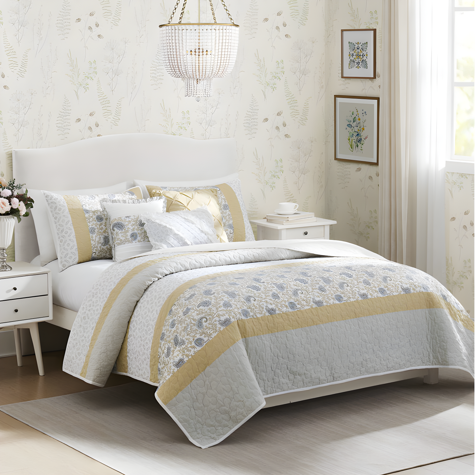 Dawn 6 Piece Cotton Percale Quilt Set with Throw Pillows