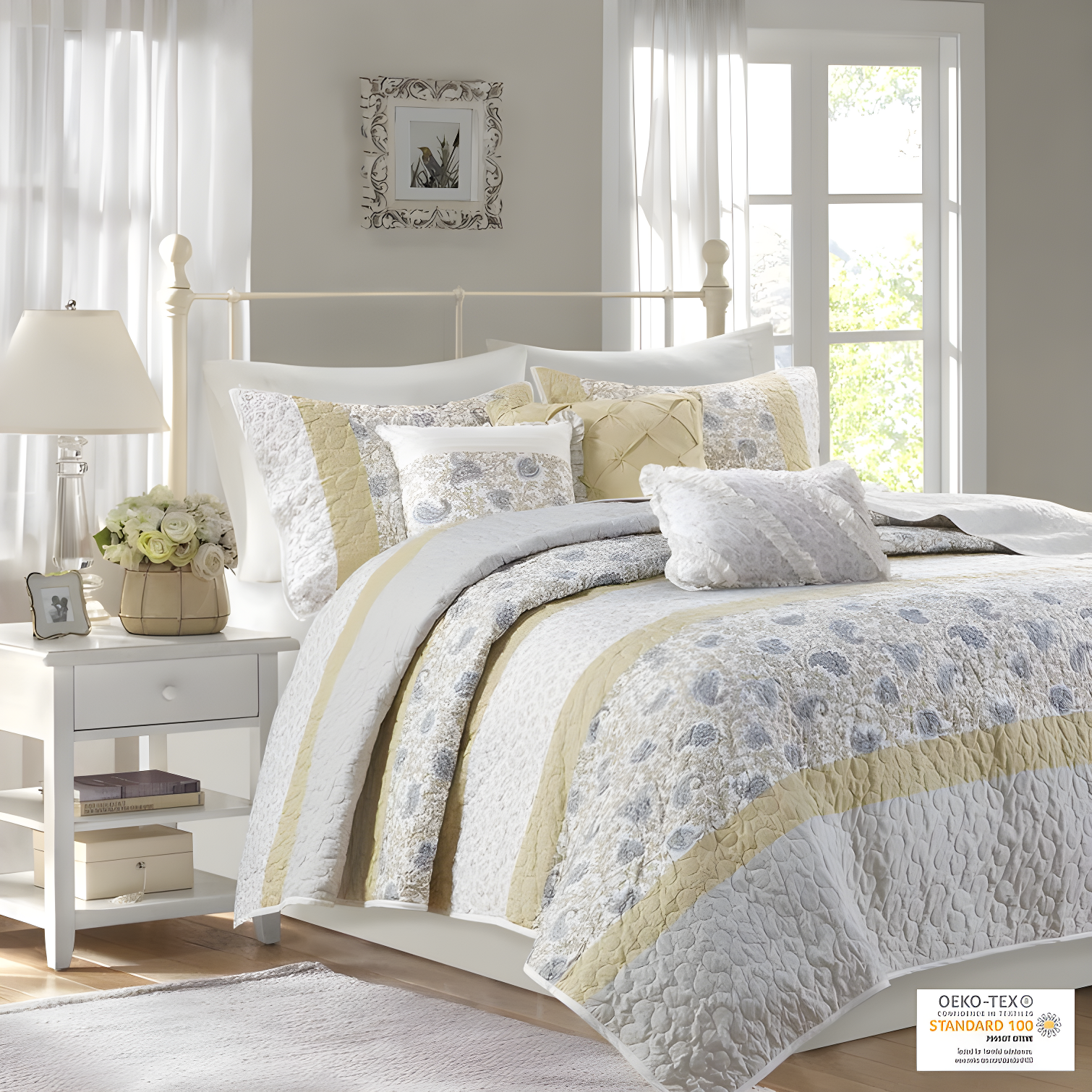 Dawn 6 Piece Cotton Percale Quilt Set with Throw Pillows