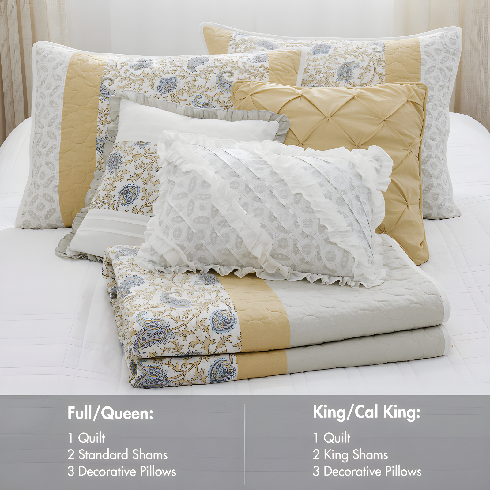 Dawn 6 Piece Cotton Percale Quilt Set with Throw Pillows