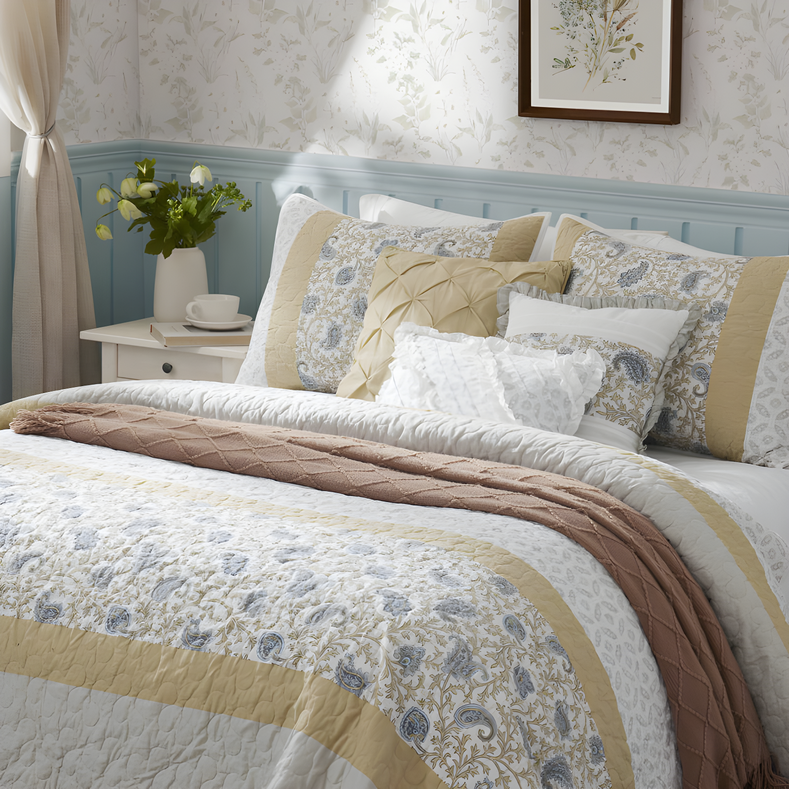 Dawn 6 Piece Cotton Percale Quilt Set with Throw Pillows