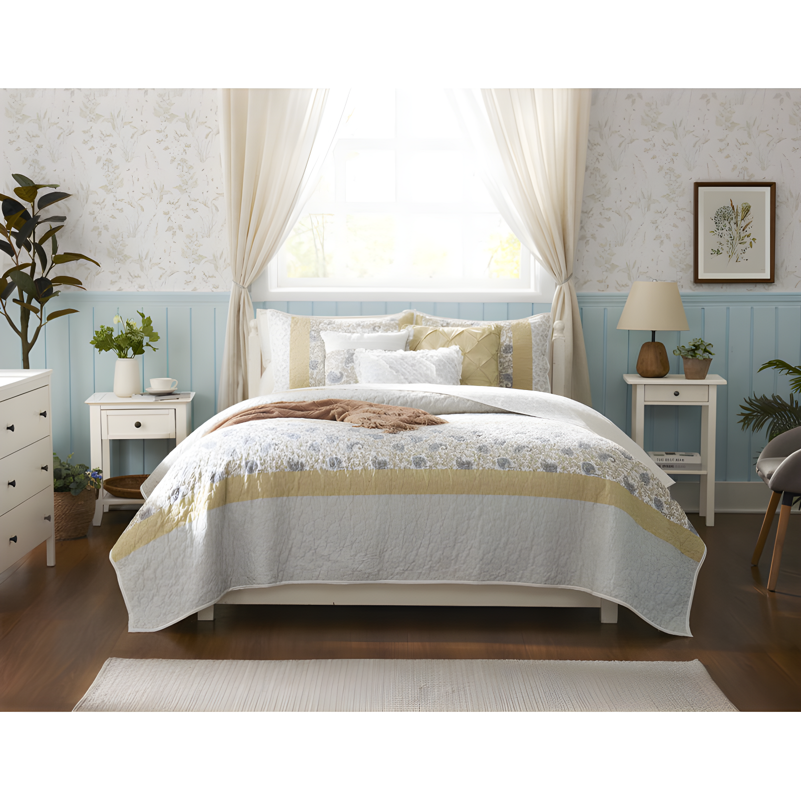Dawn 6 Piece Cotton Percale Quilt Set with Throw Pillows