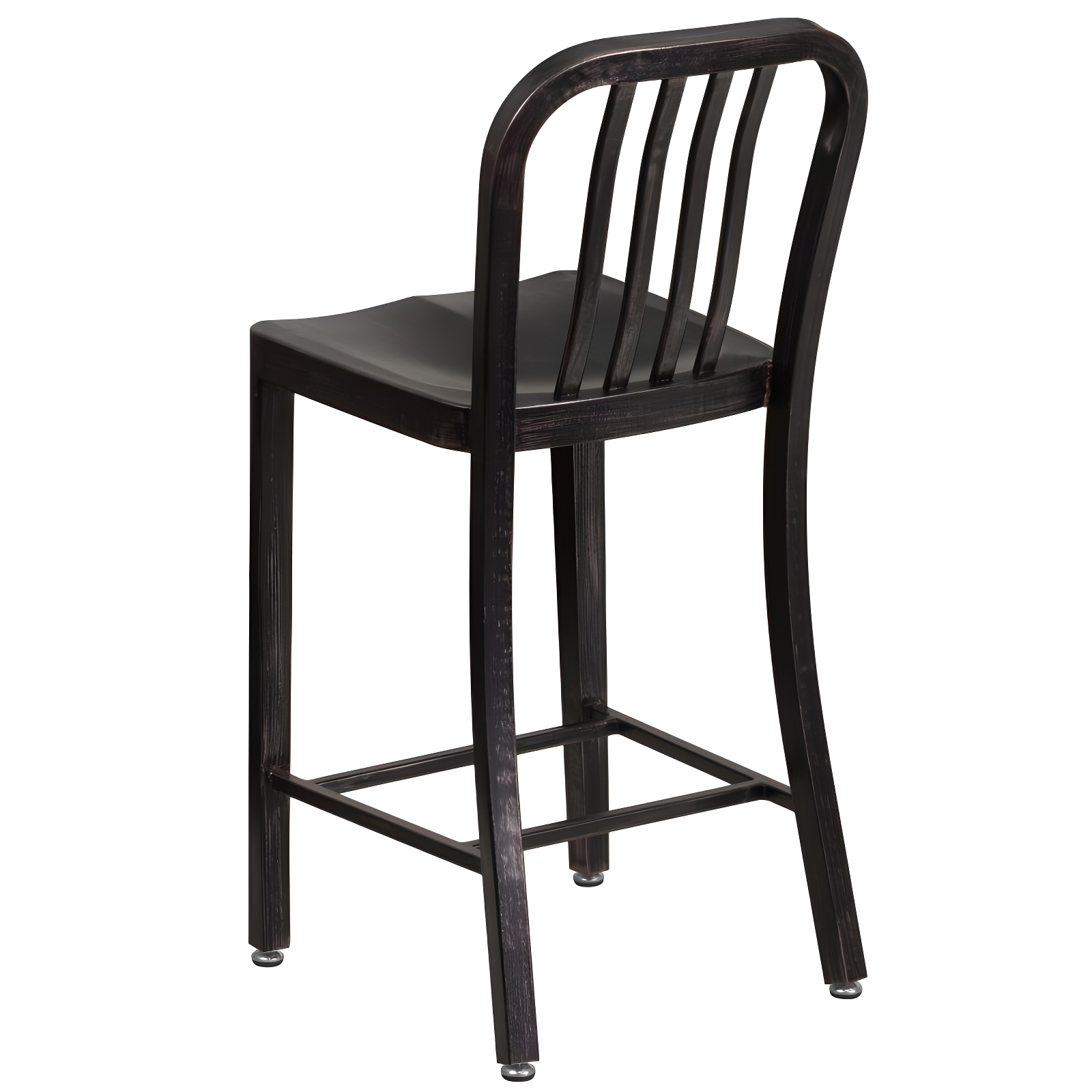 Flash Furniture Commercial Grade 24" High Black-Antique Gold Metal Indoor-Outdoor Counter Height Stool with Vertical Slat Back