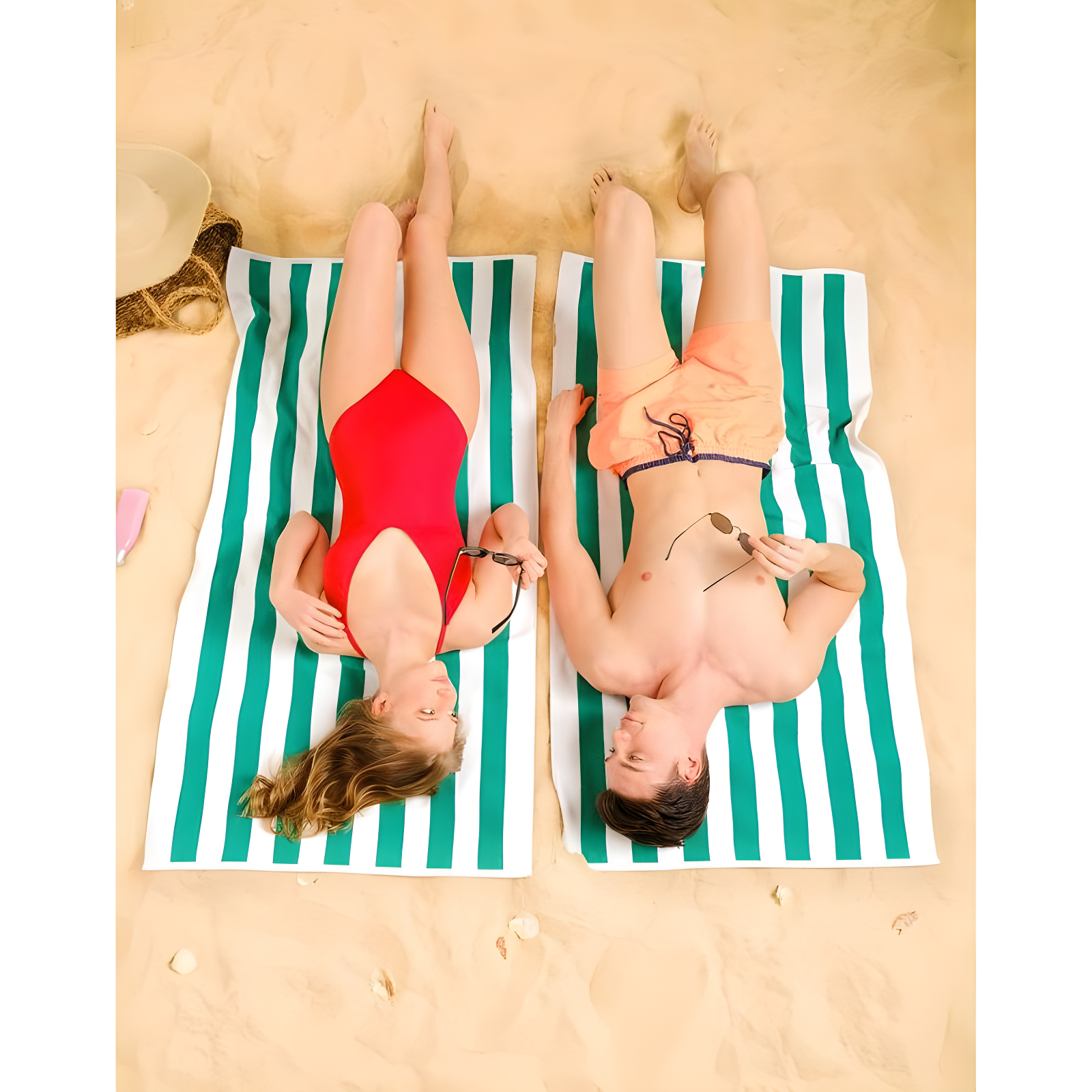 American Soft Linen Beach Towel, 100% Cotton Cabana Striped Beach Towel, 30 in by 60 in Soft Absorbent Beach Pool Towel
, Green