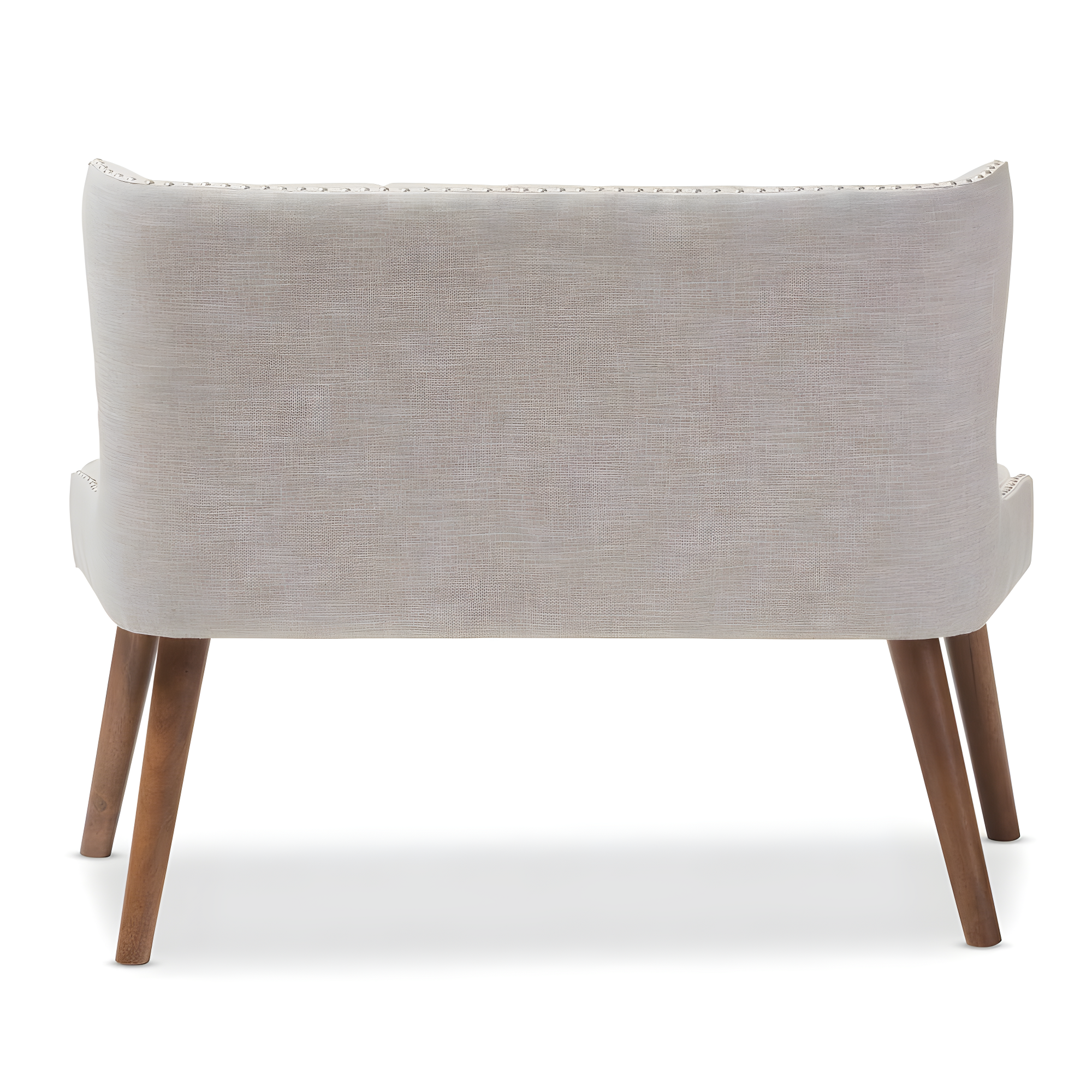 Baxton Studio Scarlett Mid-Century Modern Brown Wood and Light Beige Fabric Upholstered Button-Tufting with Nail Heads Trim 2-Seater Loveseat Settee