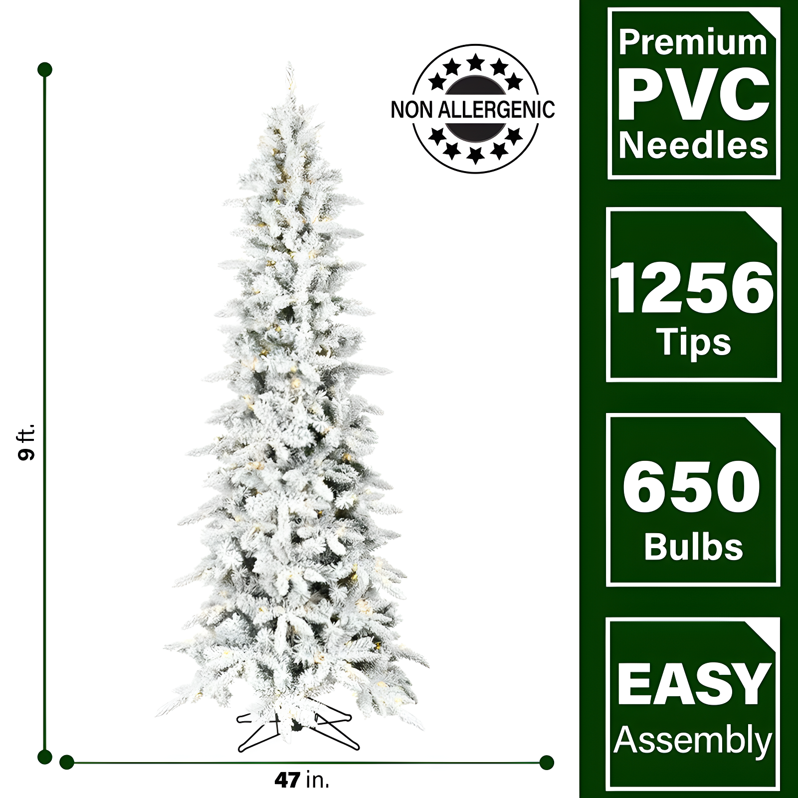 Slender Flocked Pine Christmas Tree with LED Lights