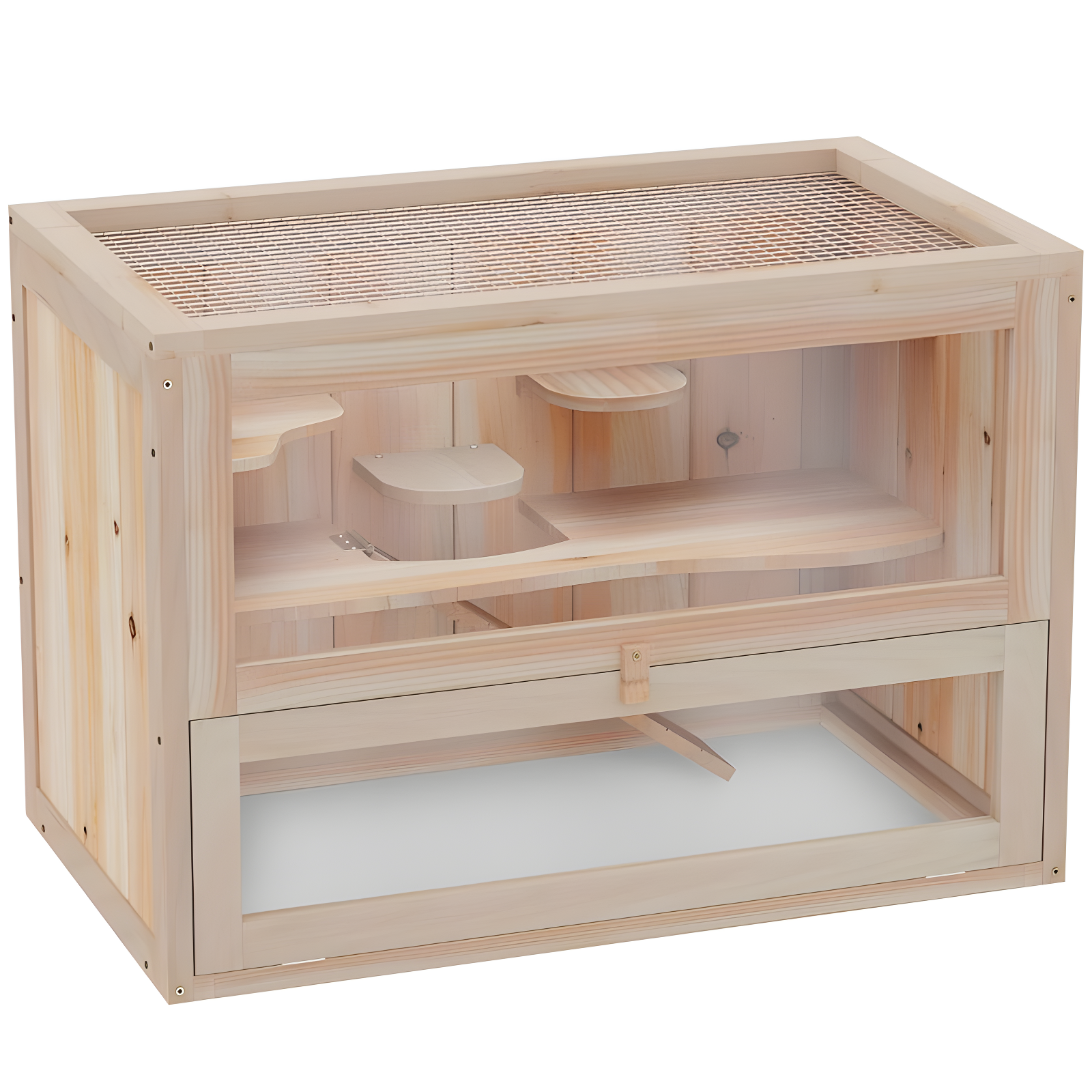 PawHut 2-Level Hamster Cage Mice and Rat House, Small Animal Habitat for Guinea Pigs, Chinchillas with Openable Top, Front Door, Natural