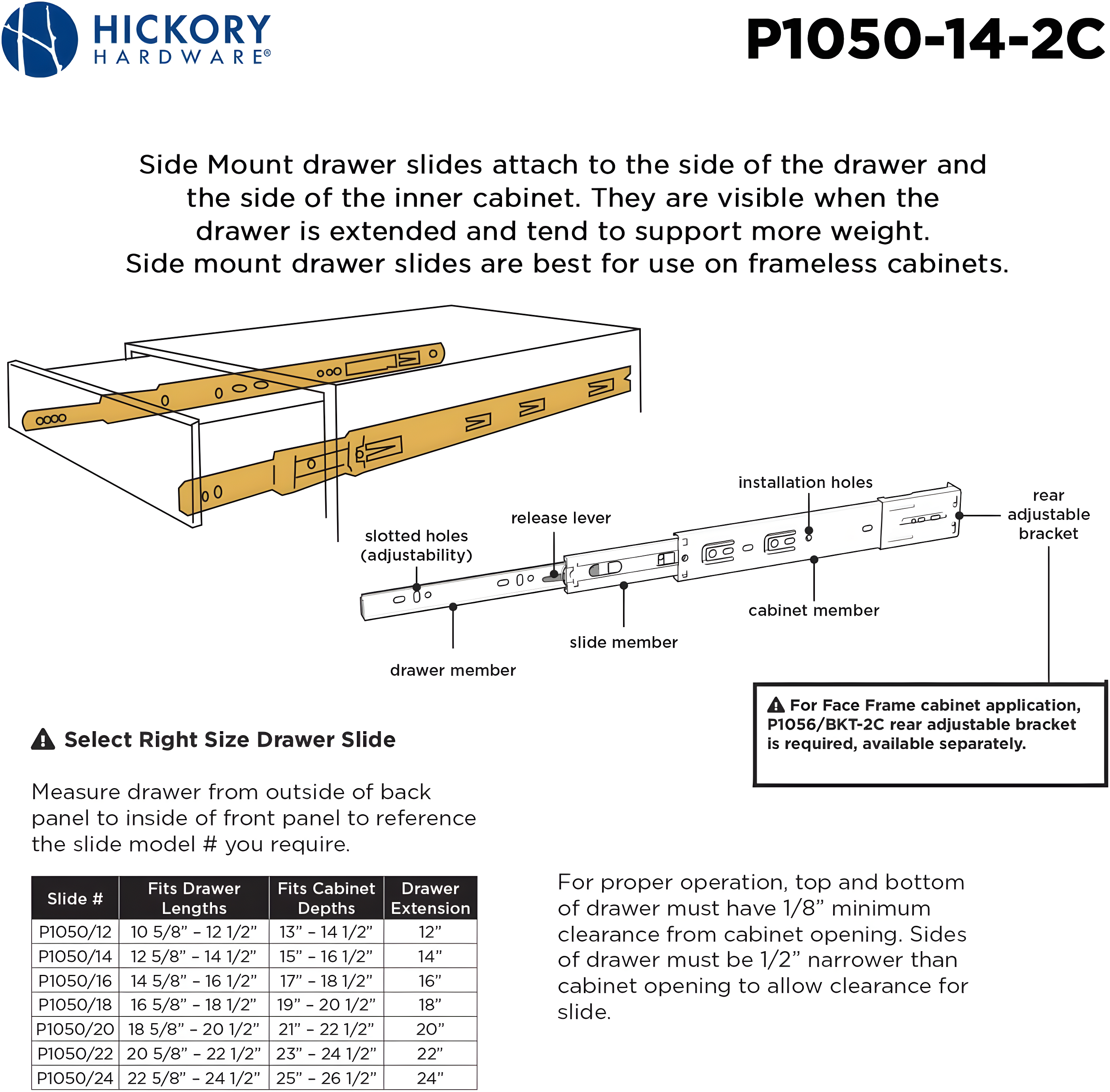Drawer Slide Side Mount Full Extension Cadmium Finish
