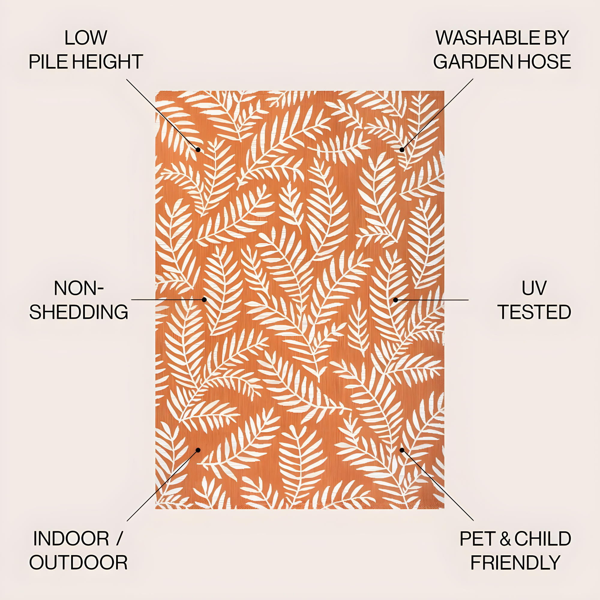 8' x 10' Nevis Palm Frond Indoor/Outdoor Area Rug, Orange/Cream - JONATHAN Y