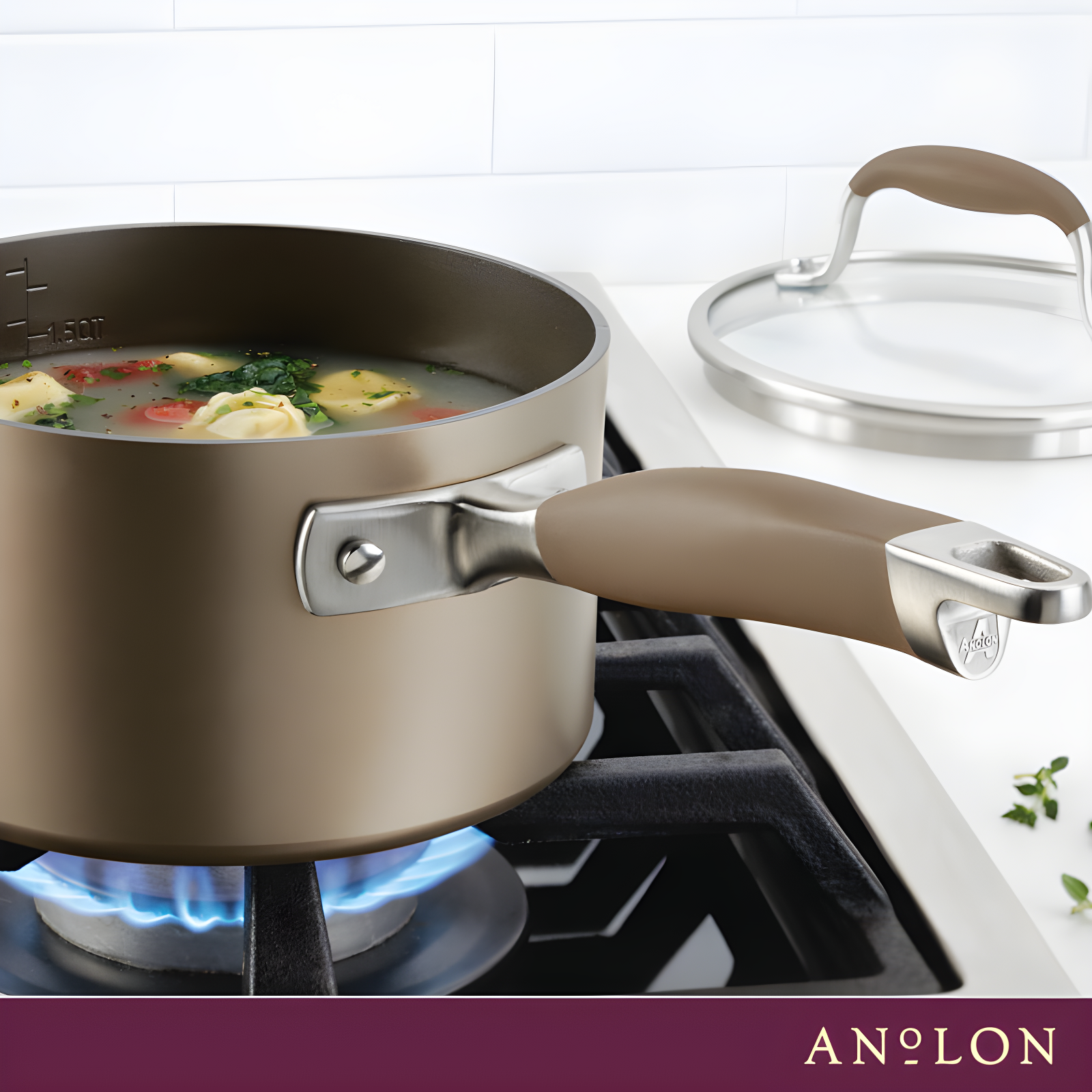 Anolon Anolon Advanced Home Hard Anodized Nonstick Saucepan With Lid, 2 Quart, Bronze