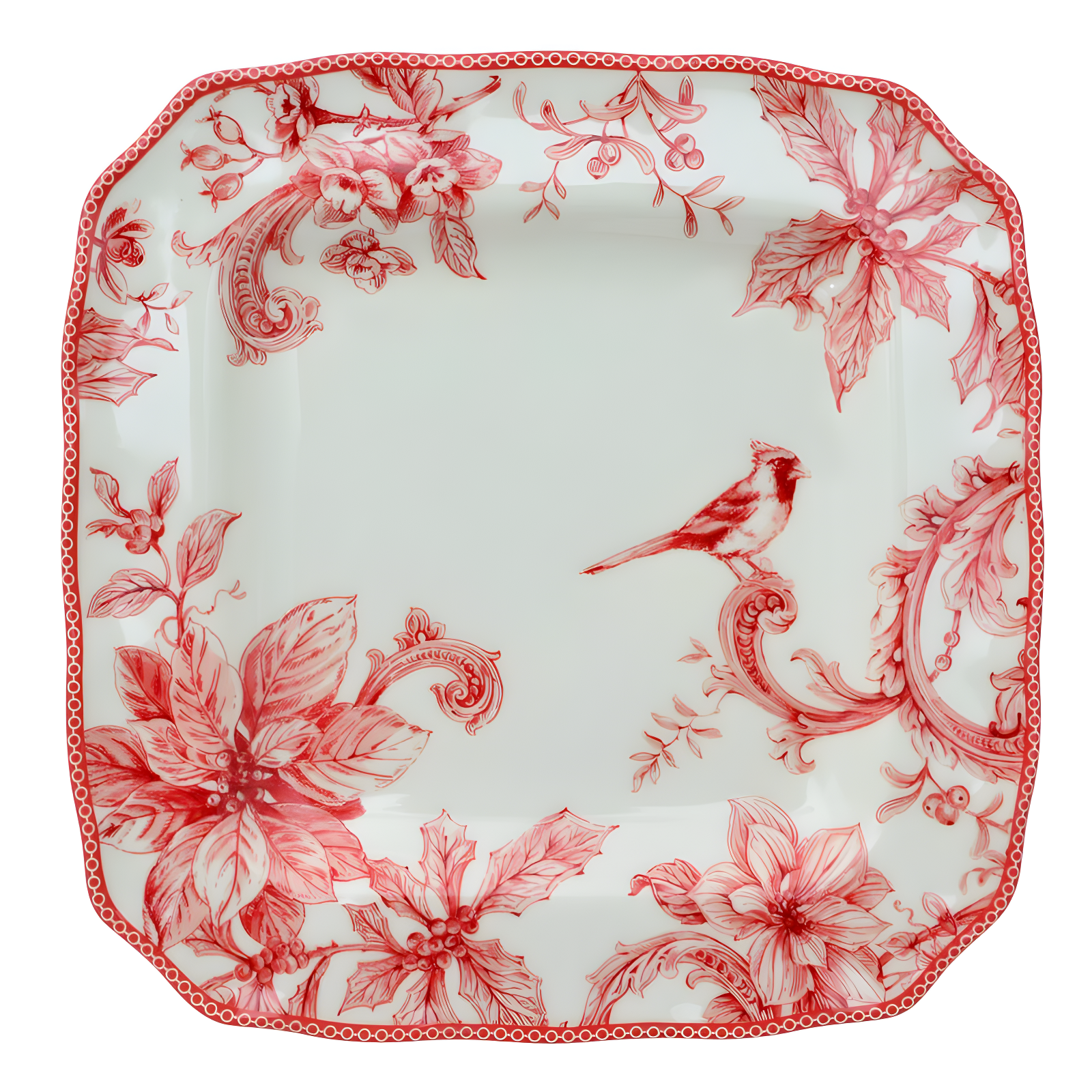 222 Fifth 222 Fifth Christmas Lane Red 16-Piece Porcelain Dinnerware Set - Service For 4, Plates, Bowls & Mugs