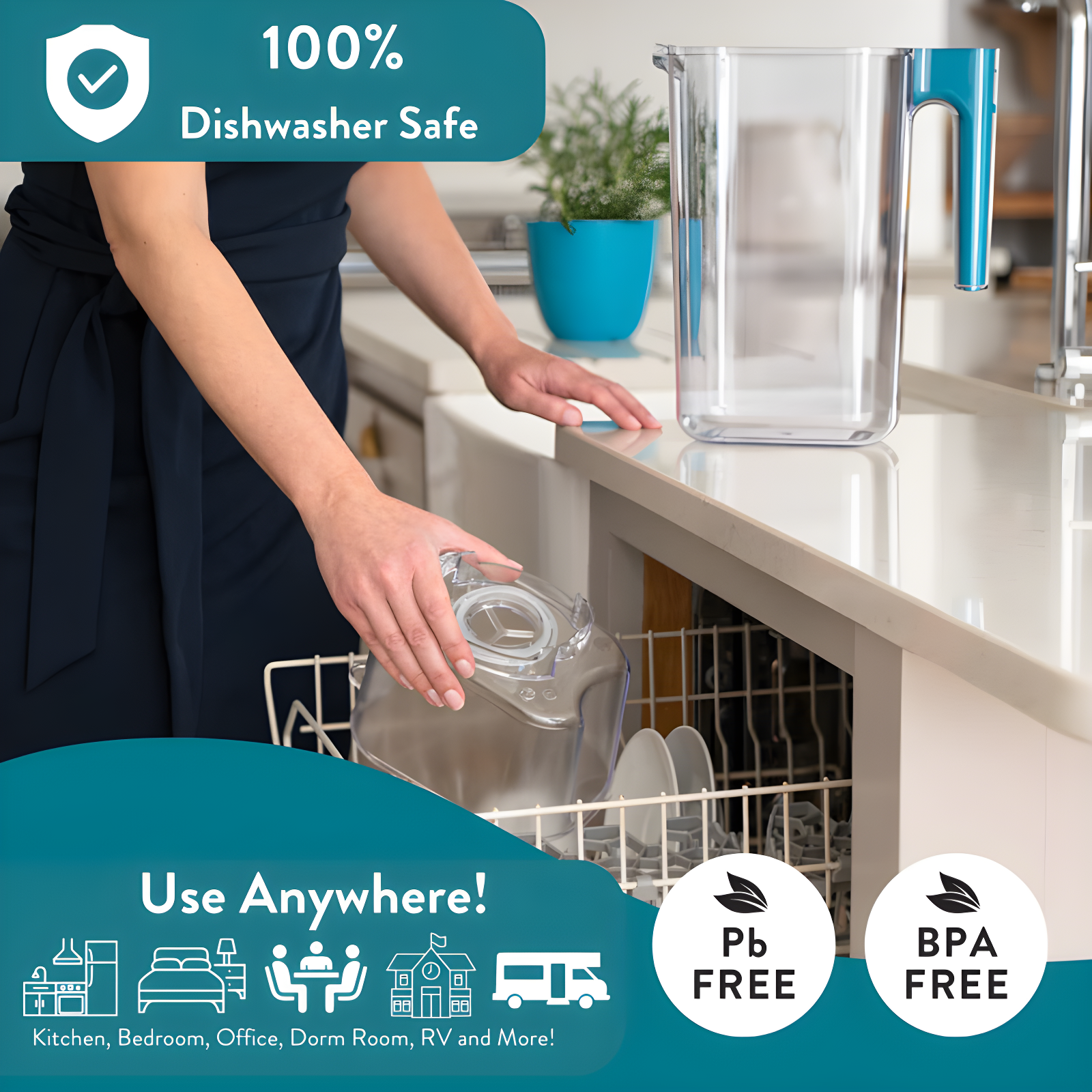 Aqua Optima Perfect Pour 6 Cup Water Filter Pitcher By Aqua Optima, Ergonomic, Eliminates Splashes And Spills, Bpa Free, Wqa Certified, Includes 6 Evolve+ Water Filters, Blue