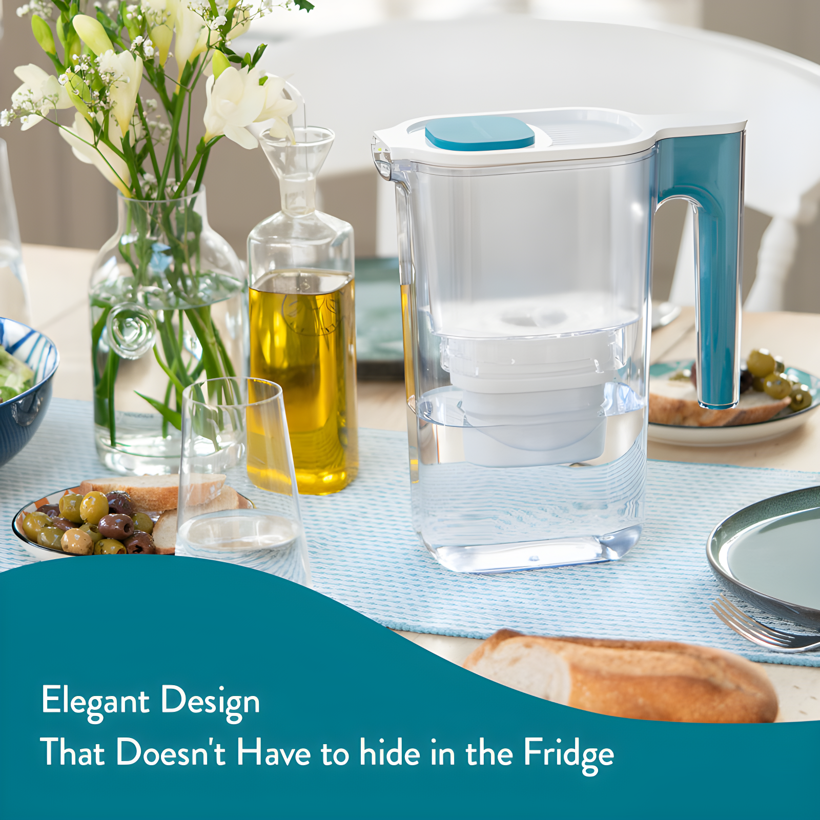 Aqua Optima Perfect Pour 6 Cup Water Filter Pitcher By Aqua Optima, Ergonomic, Eliminates Splashes And Spills, Bpa Free, Wqa Certified, Includes 6 Evolve+ Water Filters, Blue