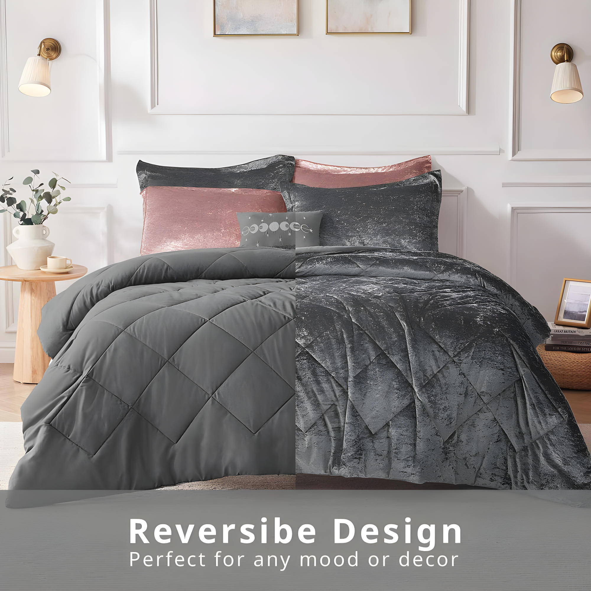 Felicia Crushed Velvet Comforter Set with Throw Pillow