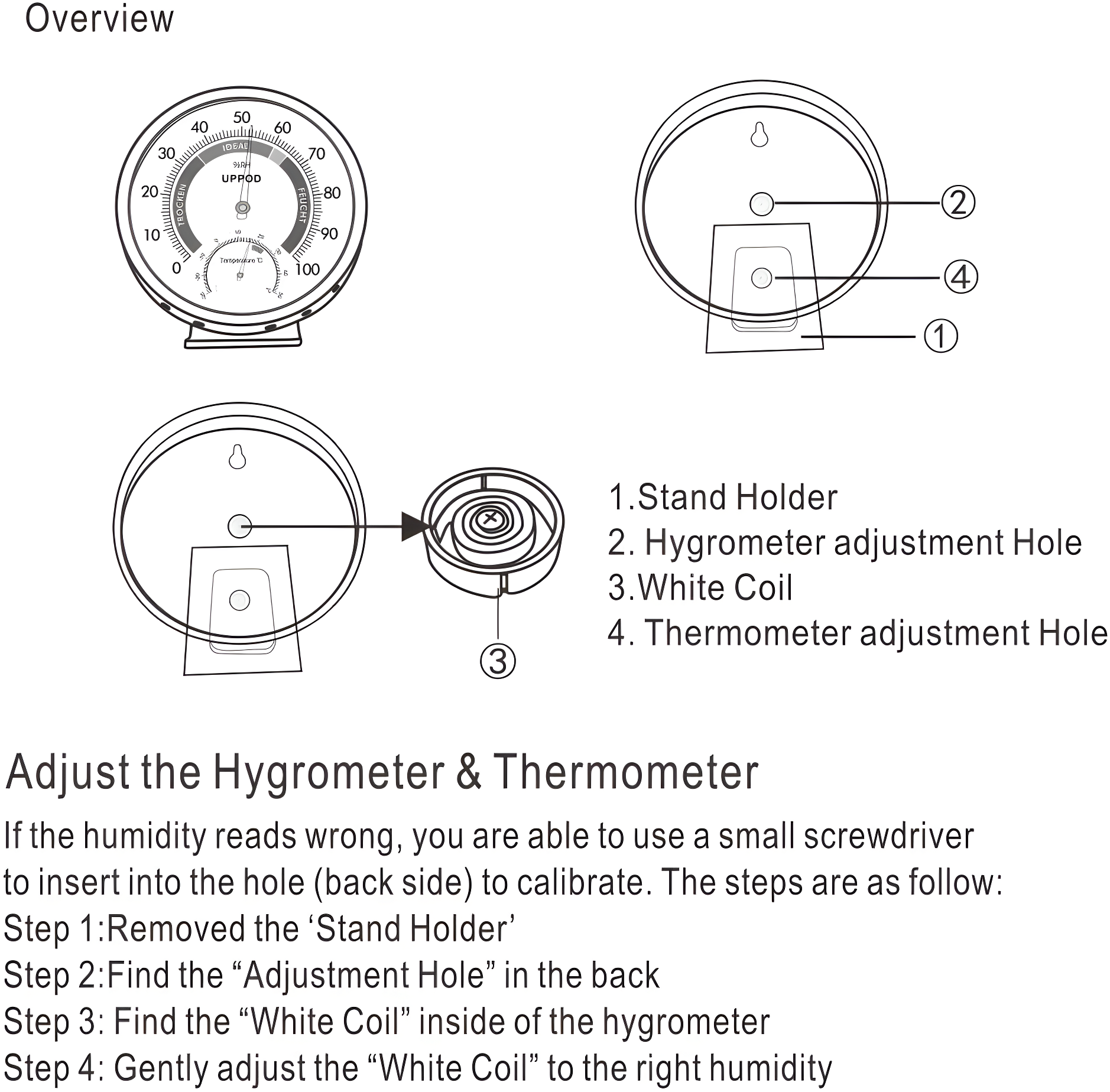 5" Indoor Outdoor Hygrometer/Thermometer, Humidity Gauge Indicator Temperature Humidity Monitor, Analog Hygrometer Humidor (English Version)