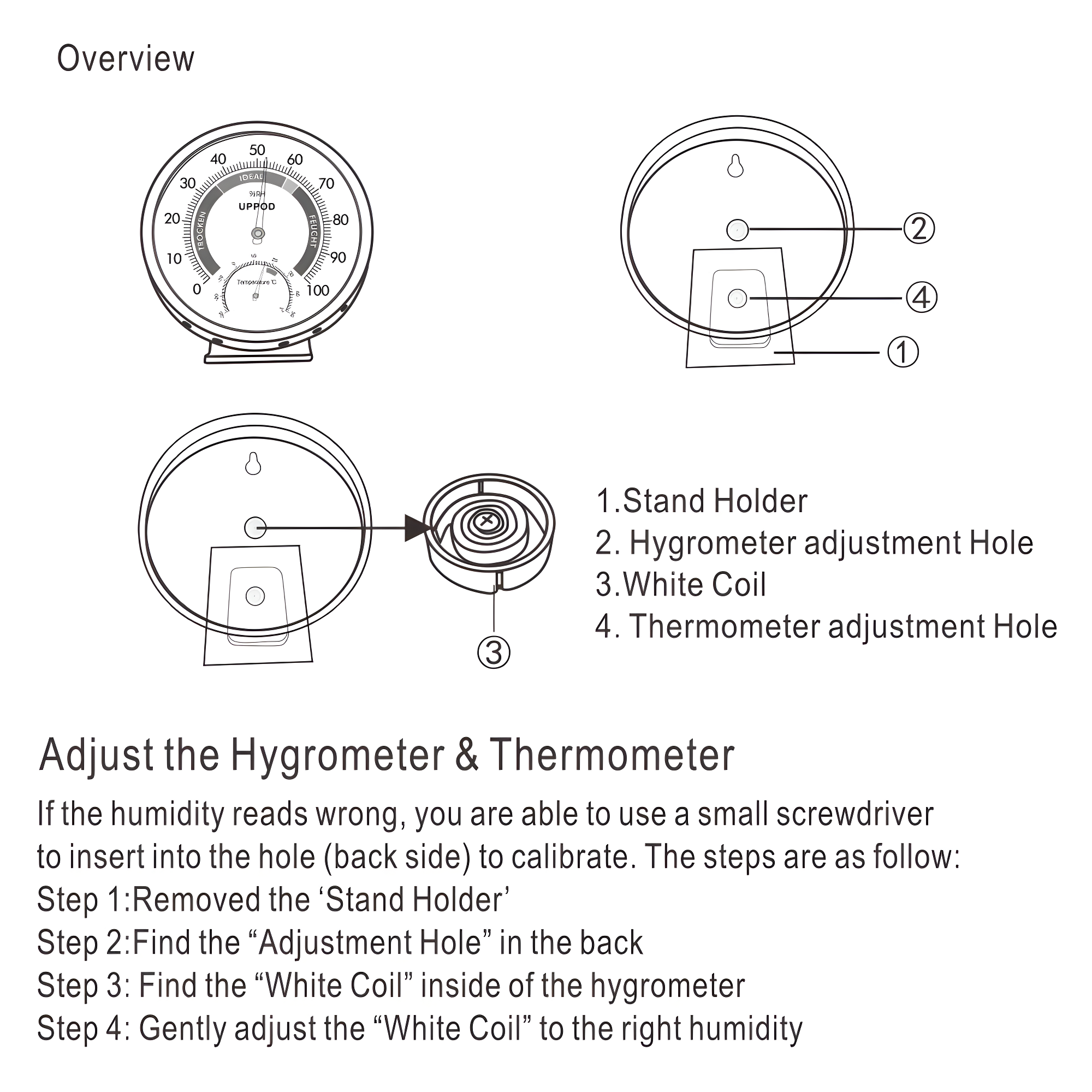 5" Indoor Outdoor Hygrometer/Thermometer, Humidity Gauge Indicator Temperature Humidity Monitor, Analog Hygrometer Humidor (English Version)