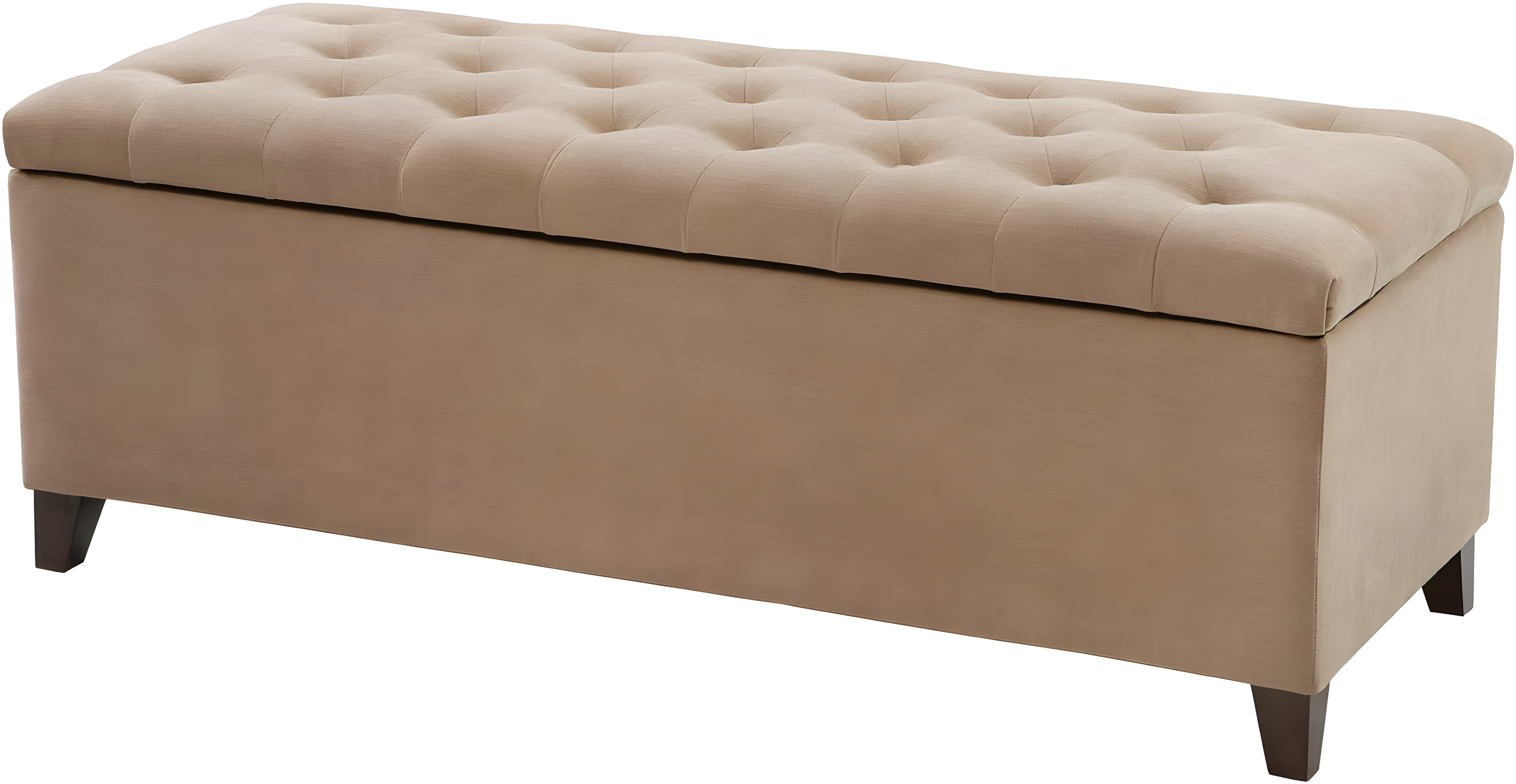 Shandra Bench Storage Ottoman with Tufted Top - Sand: Upholstered Bedroom Ottoman, Wood Legs, No Assembly Required