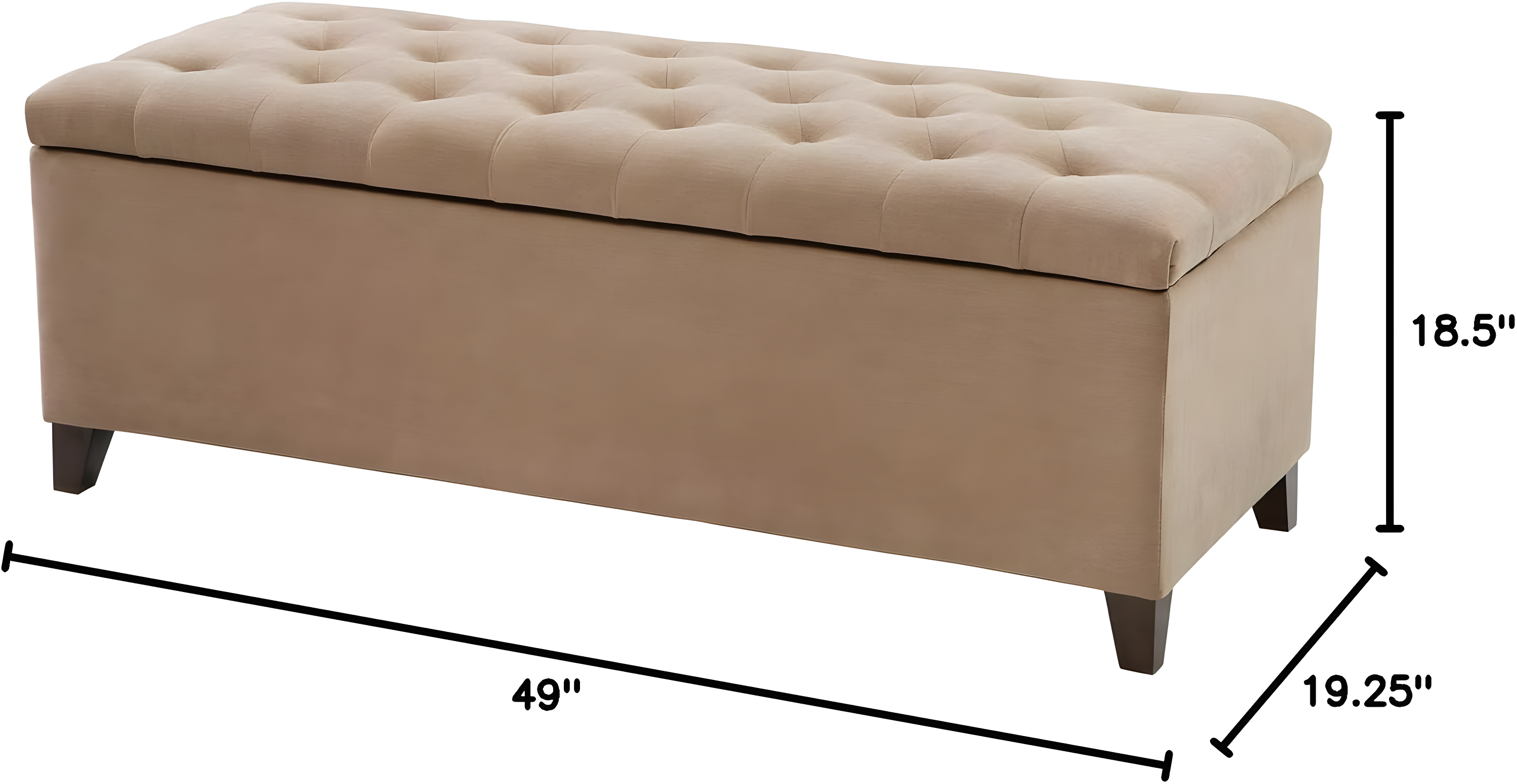 Shandra Bench Storage Ottoman with Tufted Top - Sand: Upholstered Bedroom Ottoman, Wood Legs, No Assembly Required