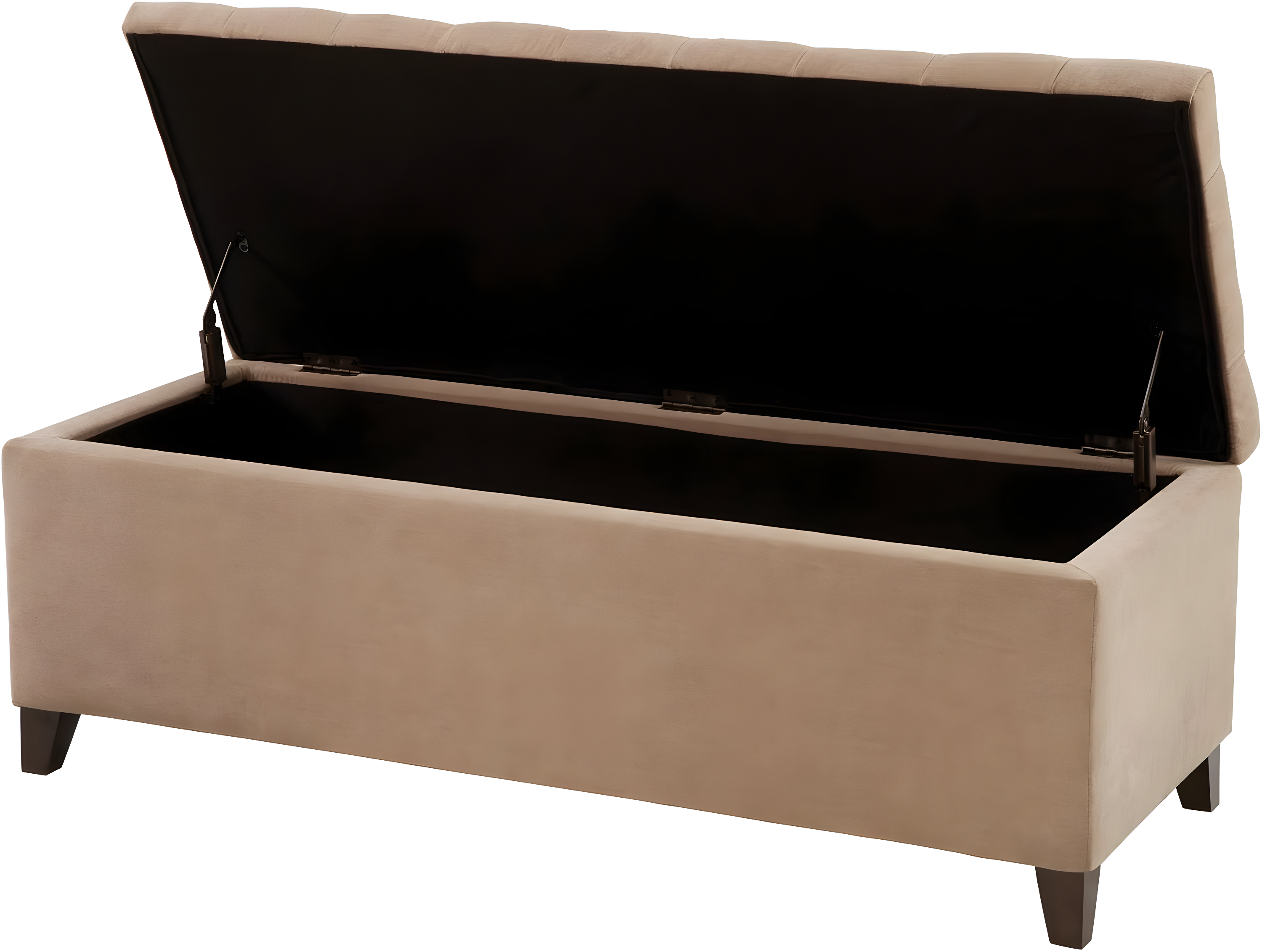 Shandra Bench Storage Ottoman with Tufted Top - Sand: Upholstered Bedroom Ottoman, Wood Legs, No Assembly Required