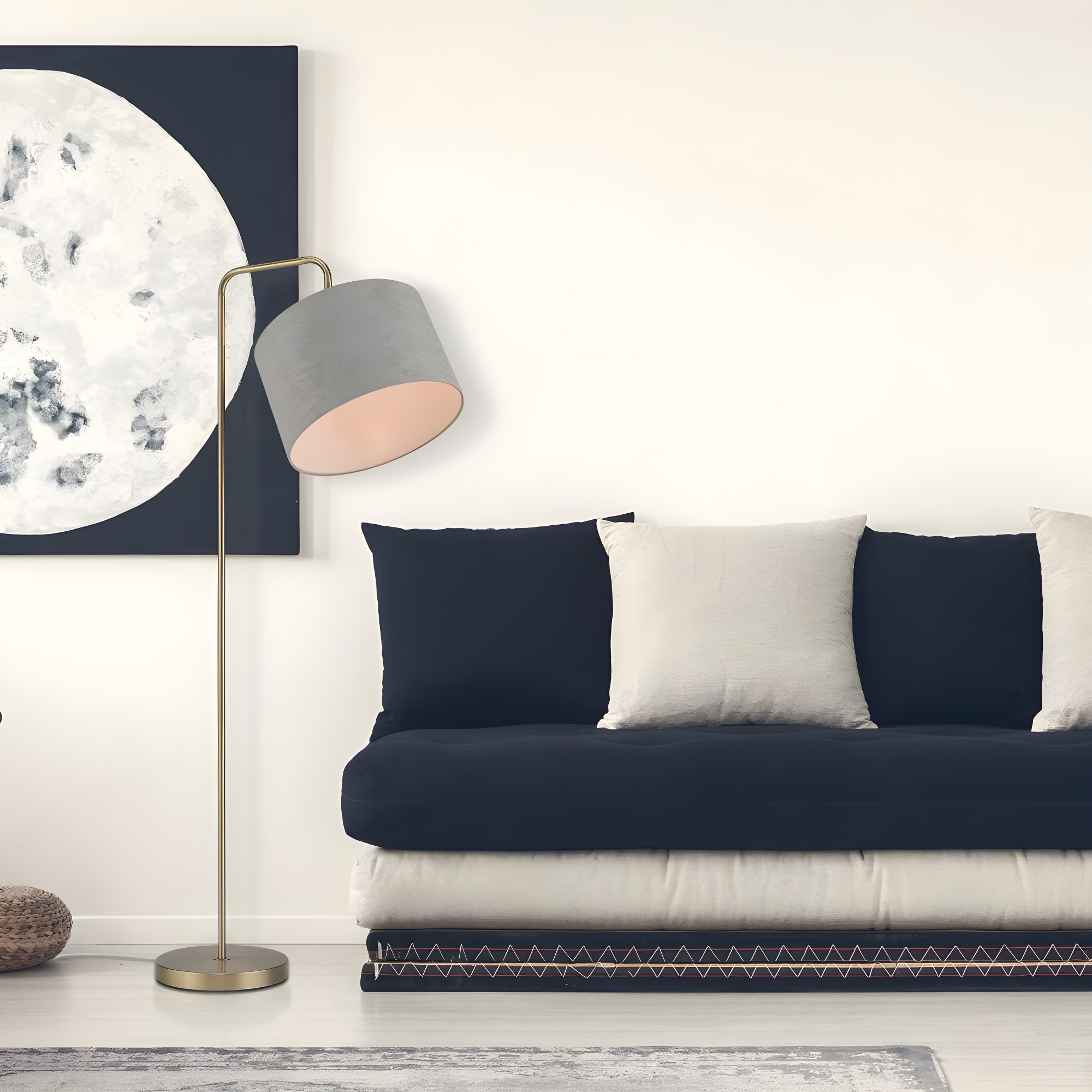Globe Electric Barden 58" Brass Floor Lamp with Light Gray Velvet Shade, 67398