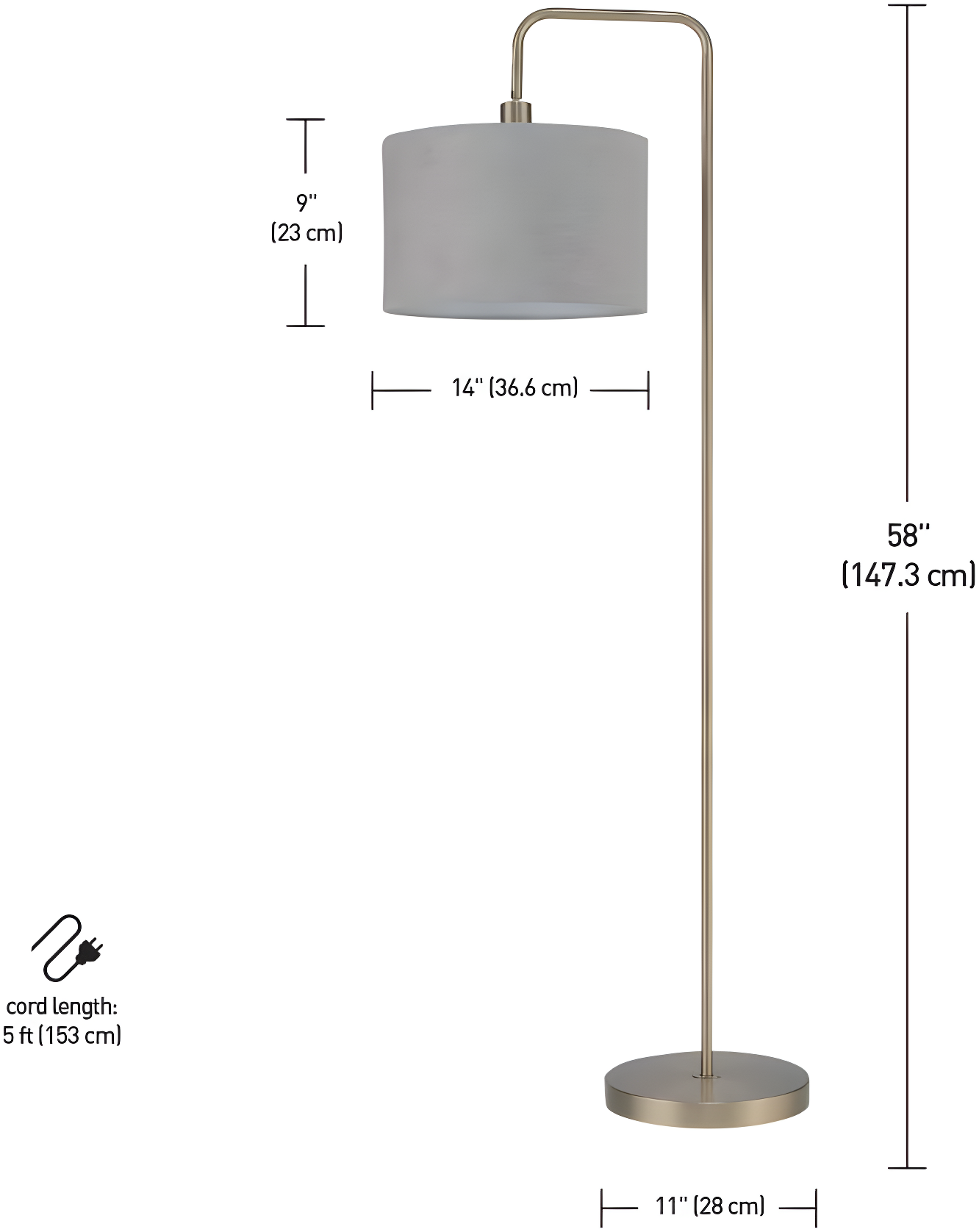 Globe Electric Barden 58" Brass Floor Lamp with Light Gray Velvet Shade, 67398