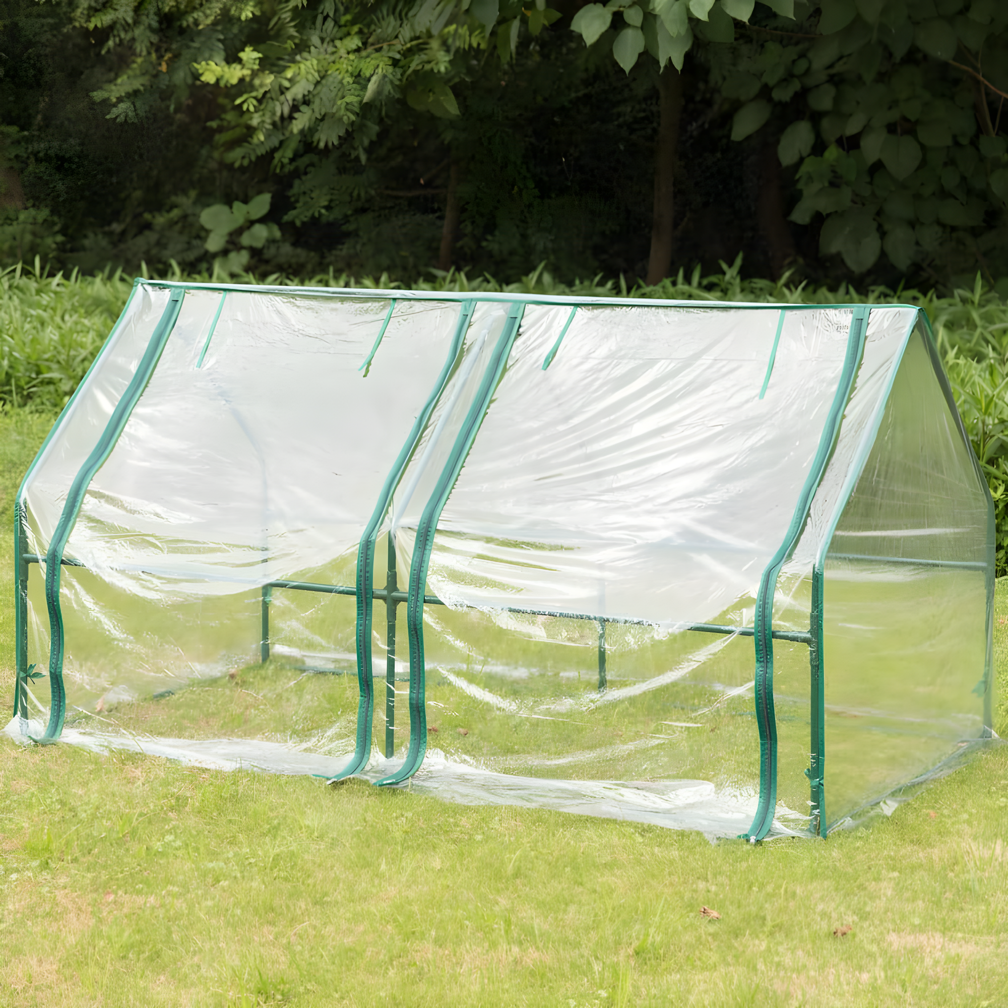 Gardenised Green Outdoor Waterproof Portable Plant Greenhouse with 2 Clear Zippered Windows, Medium
