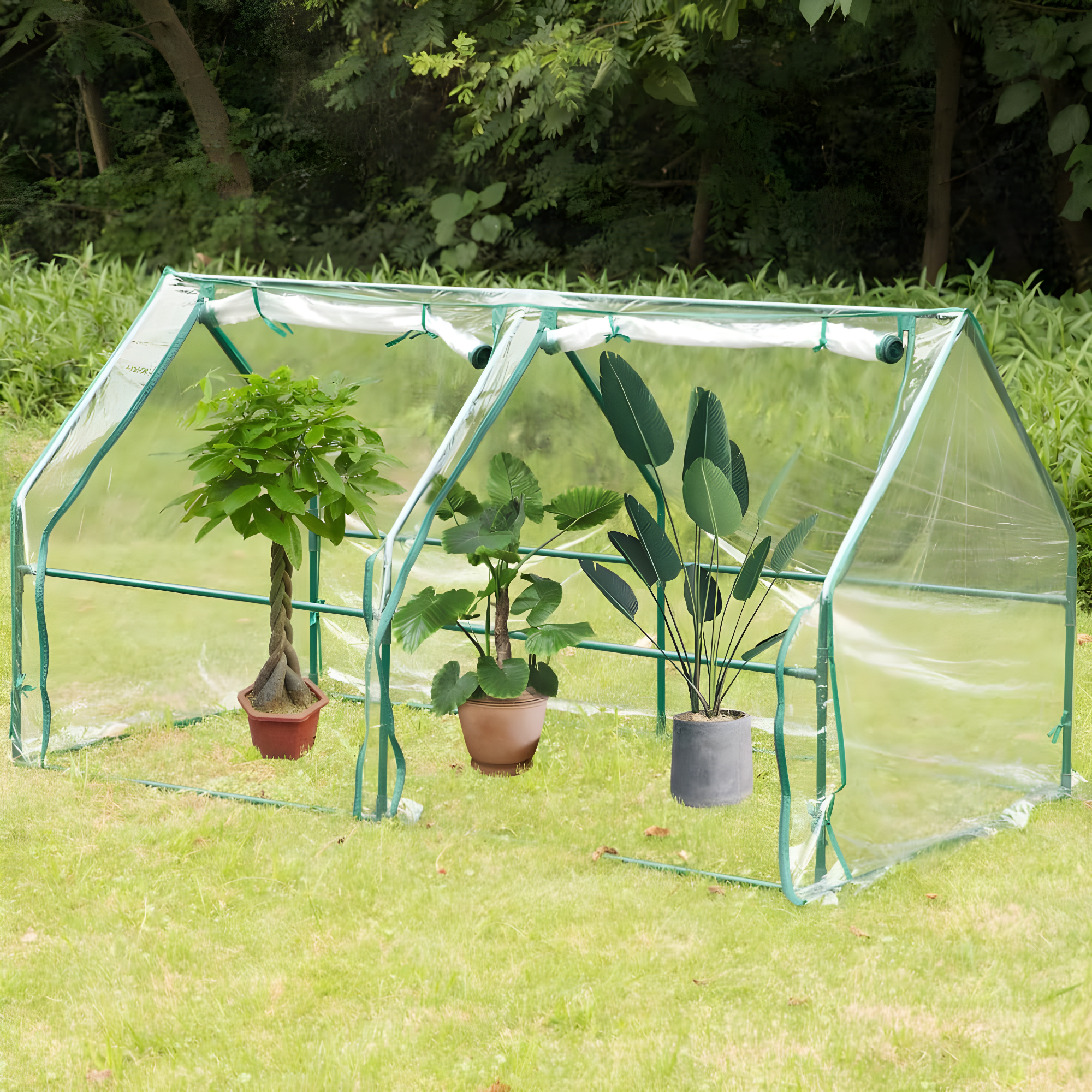 Gardenised Green Outdoor Waterproof Portable Plant Greenhouse with 2 Clear Zippered Windows, Medium