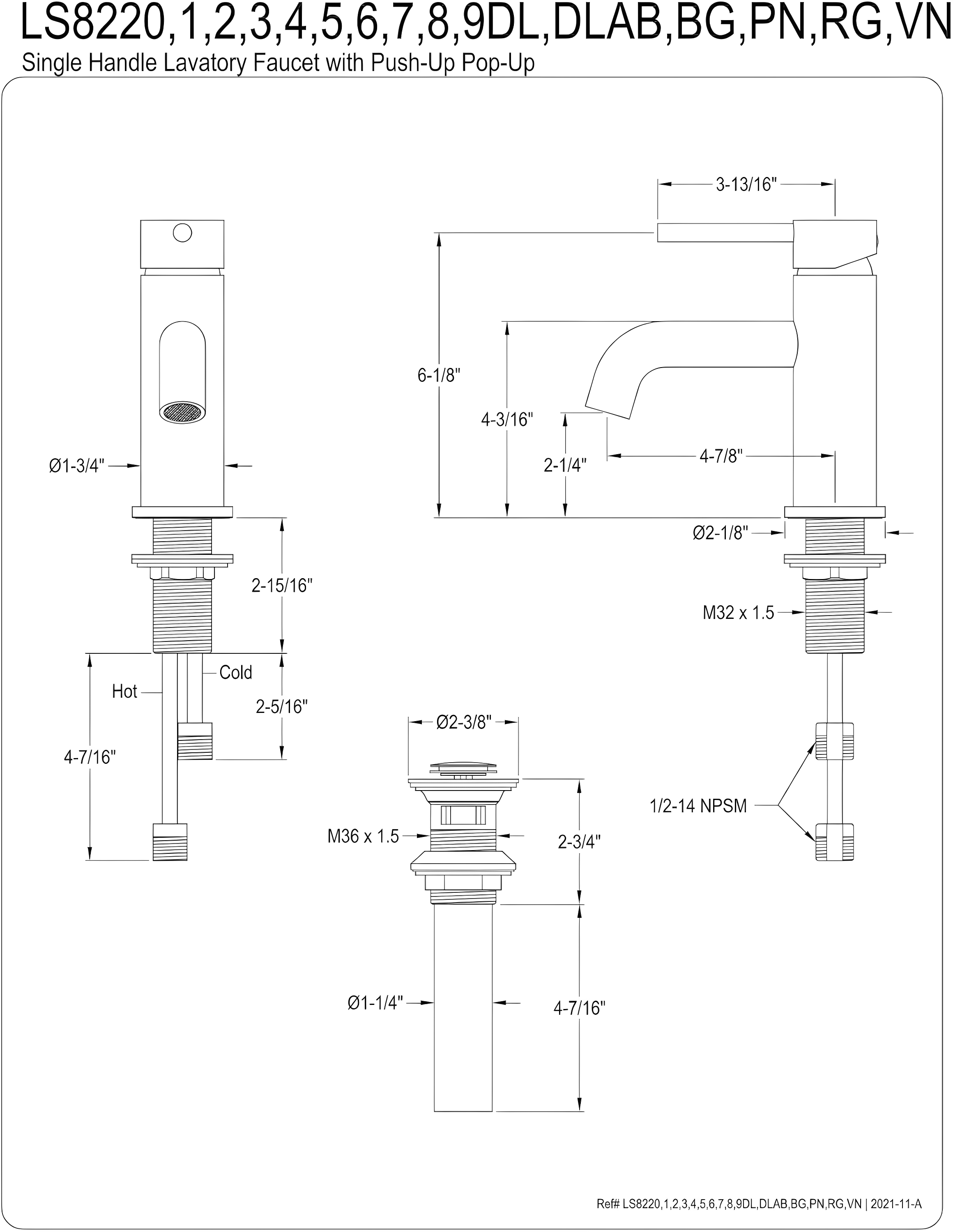 Kingston Brass Concord Single-Handle 1-Hole Deck Mount Bathroom Faucet with Push Pop-Up