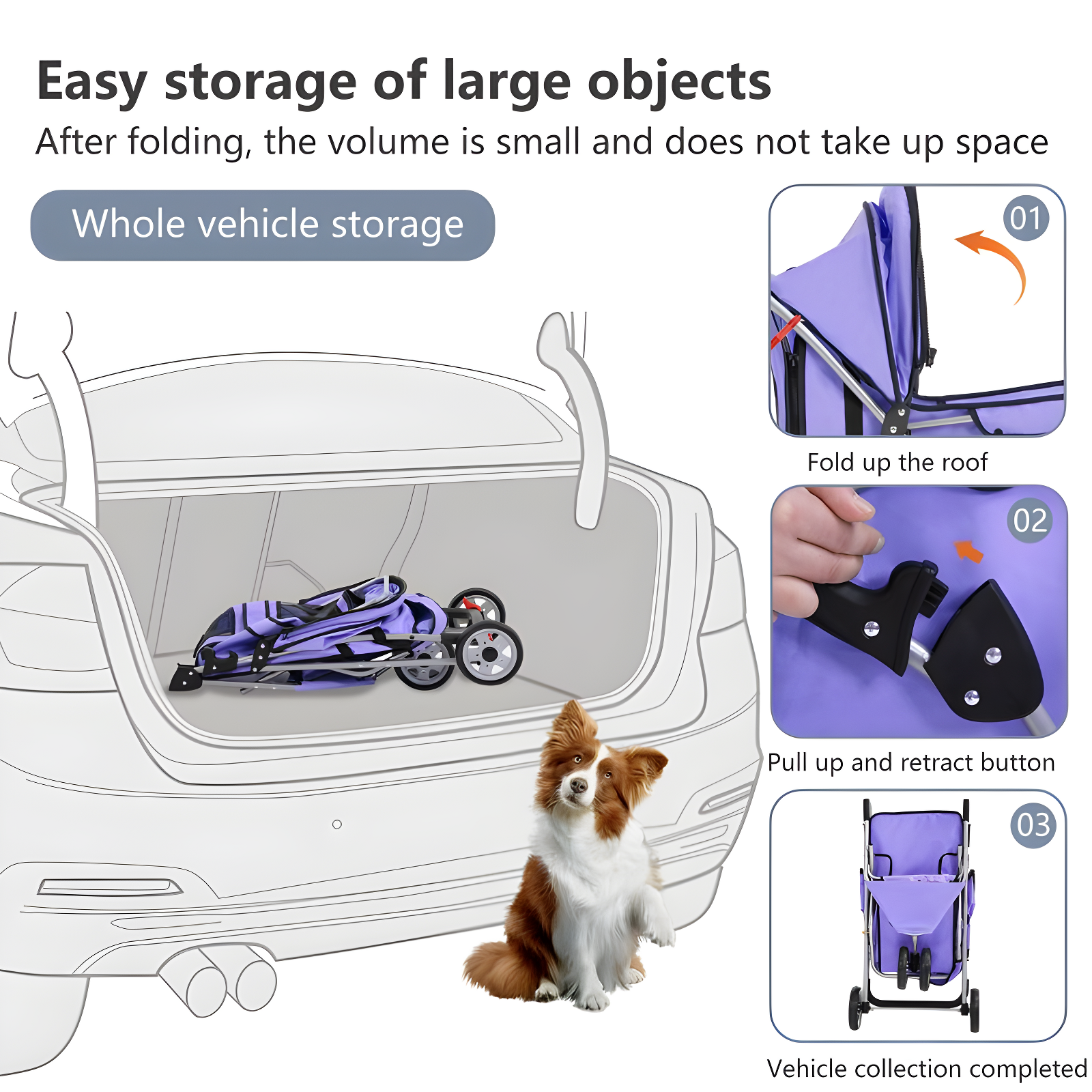 FDW 3 Wheels Pet Stroller Dog Cat Cage Jogger Stroller for Medium Small Dogs Cats Travel Folding Carrier Waterproof Puppy Stroller ,Purple