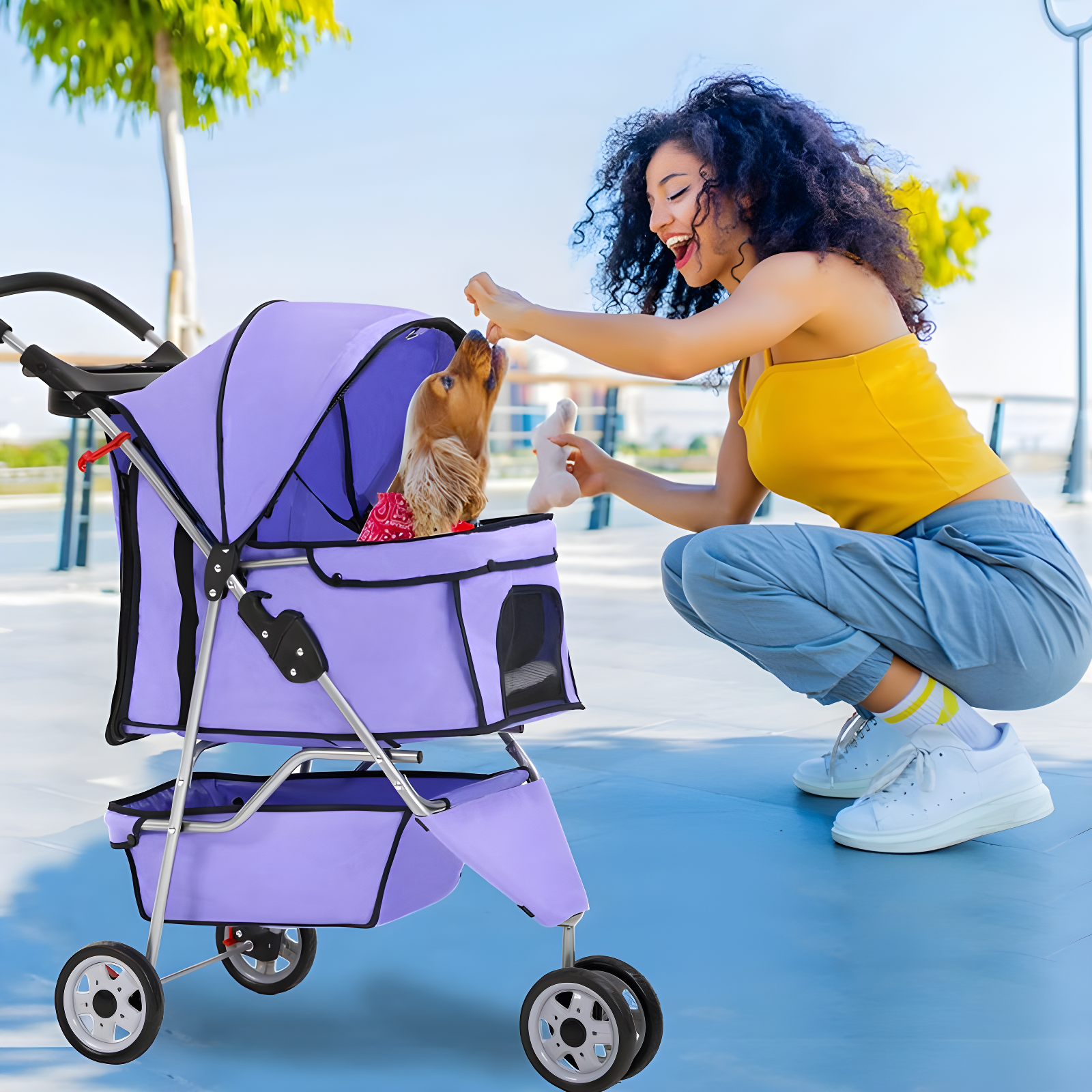 FDW 3 Wheels Pet Stroller Dog Cat Cage Jogger Stroller for Medium Small Dogs Cats Travel Folding Carrier Waterproof Puppy Stroller ,Purple