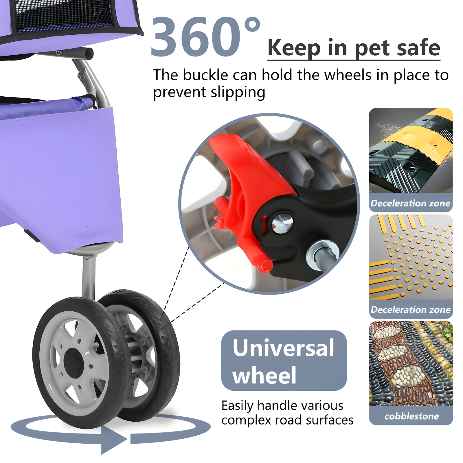 FDW 3 Wheels Pet Stroller Dog Cat Cage Jogger Stroller for Medium Small Dogs Cats Travel Folding Carrier Waterproof Puppy Stroller ,Purple