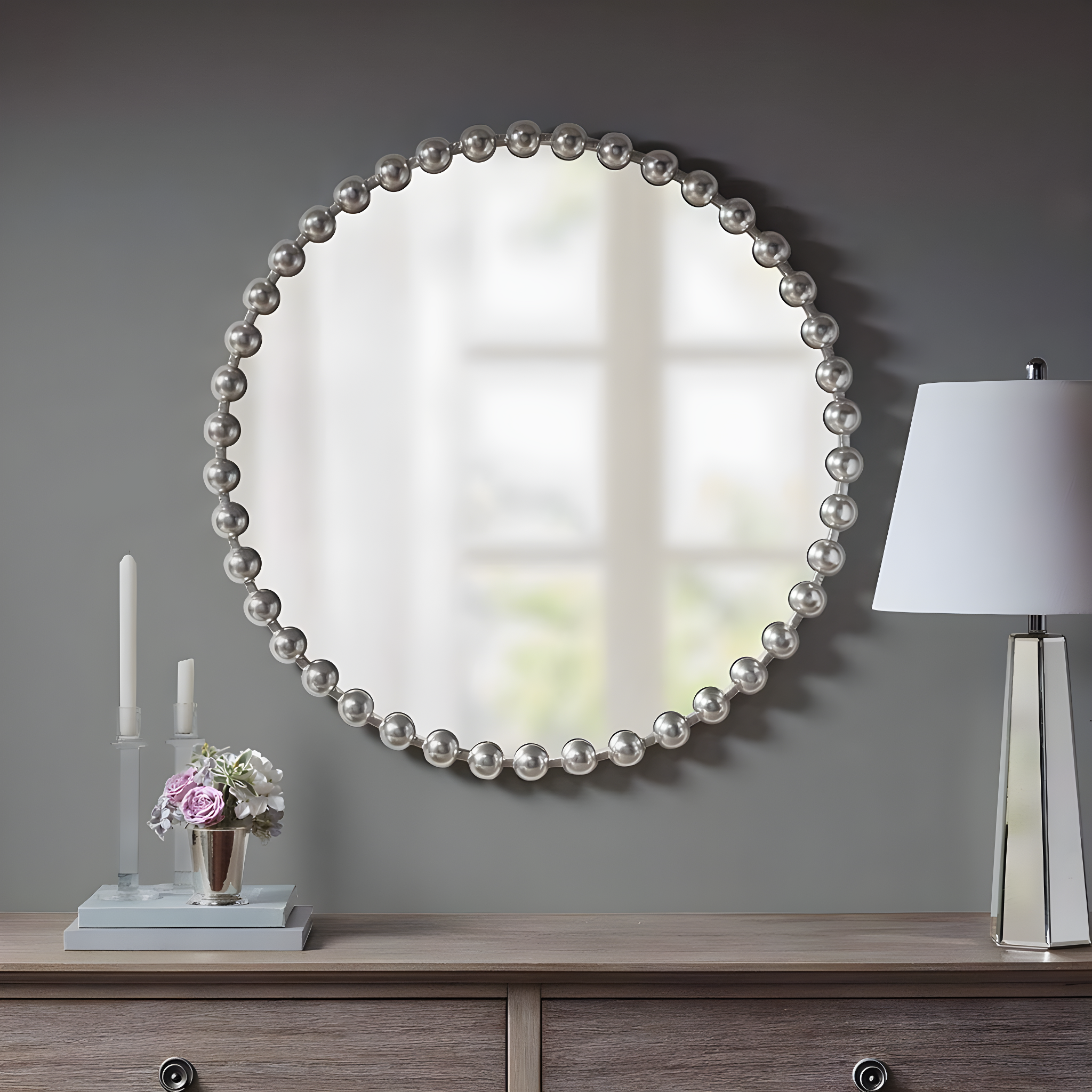 Marlowe Beaded Round Metal Wall Mirror