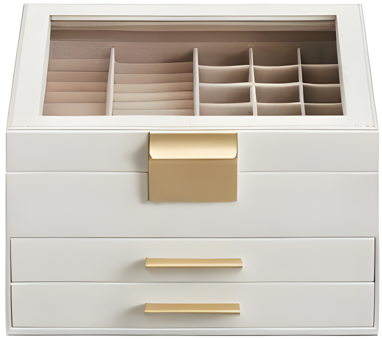 Stack man Big And Small Jewelry, Modern Style, 8 X 9.1 X 5.3 Inches, Valentine's Day Gift, Cloud White And Gold Color UJBC239WT