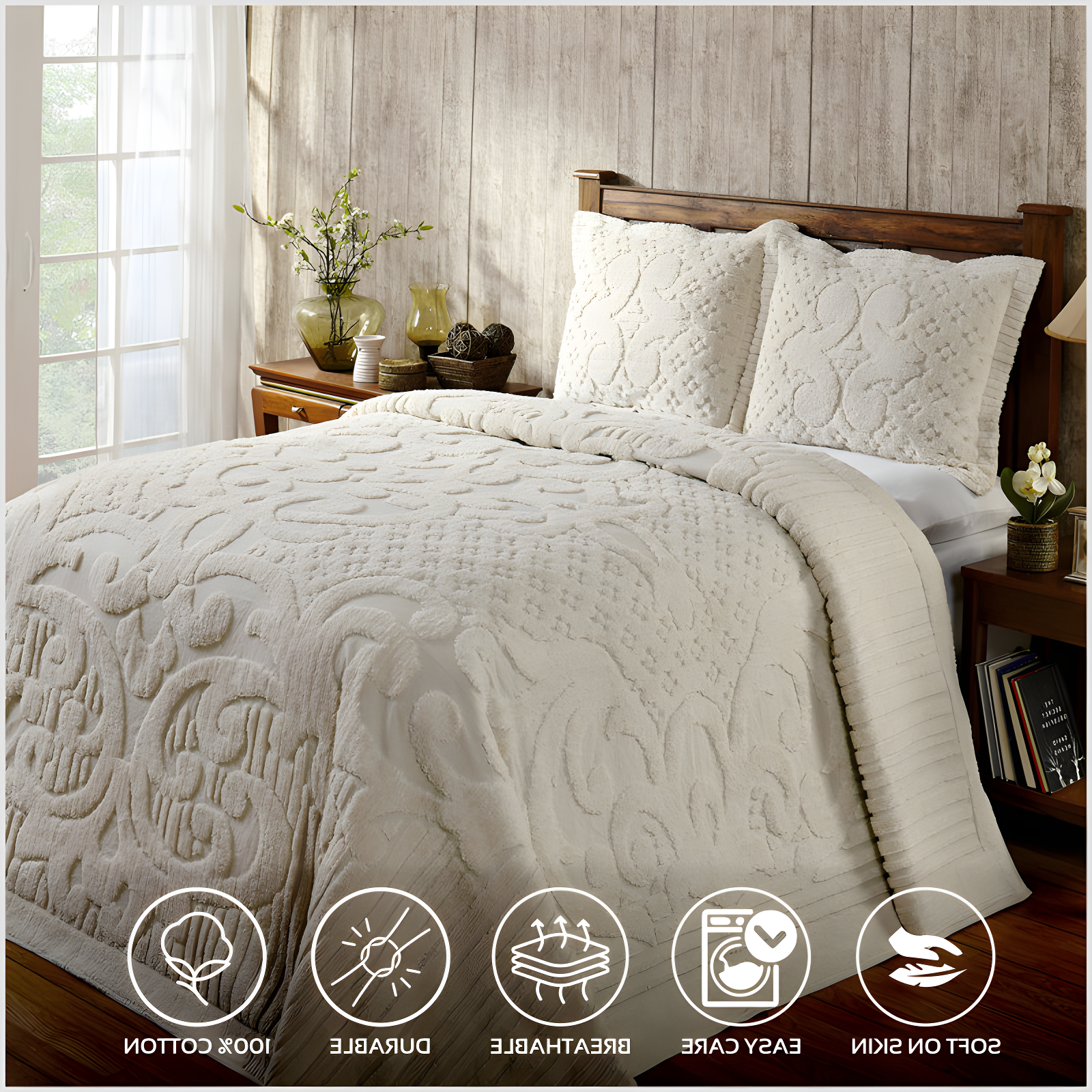 Better Trends Ashton 100% Cotton Chenille Bedspread with Medallion Pattern,  Soft & Breathable Coverlet, Luxurious Bedding for All Seasons, Machine Washable