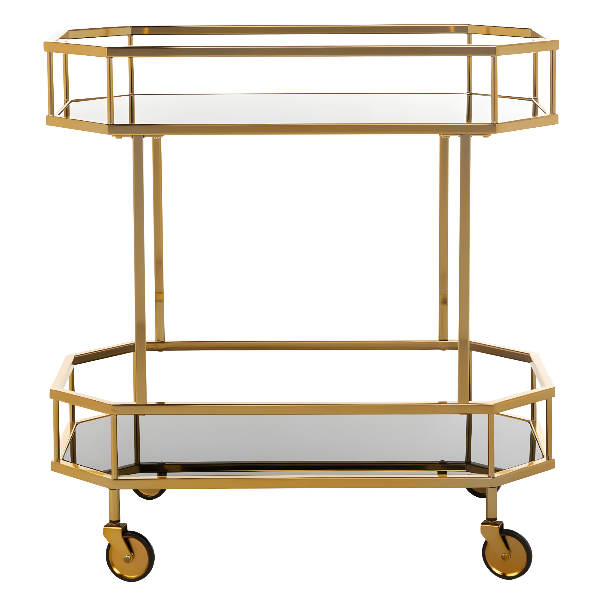 Silva 2 Tier Octagon Bar Cart - BCT8004C - Brass/Black - Safavieh