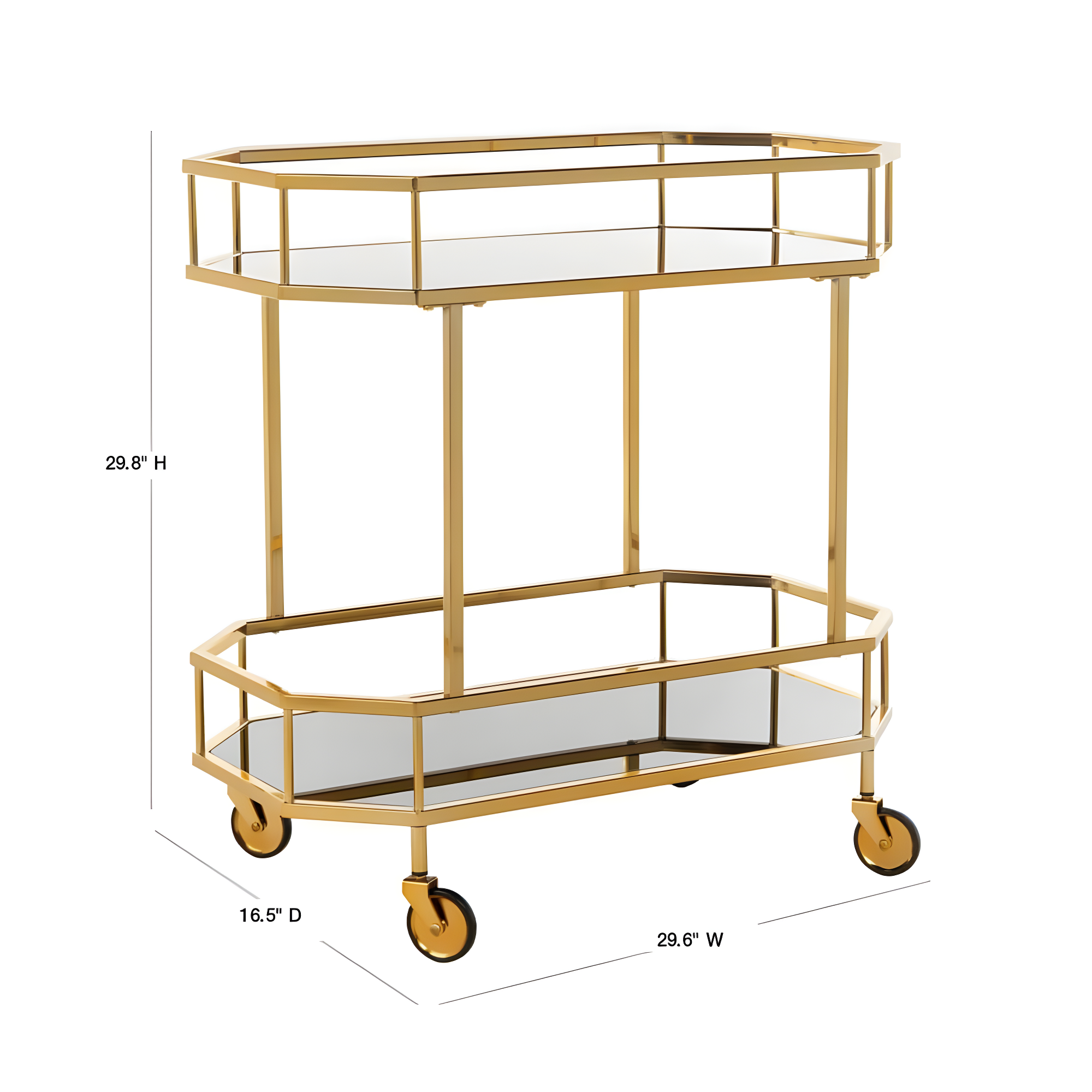 Silva 2 Tier Octagon Bar Cart - BCT8004C - Brass/Black - Safavieh