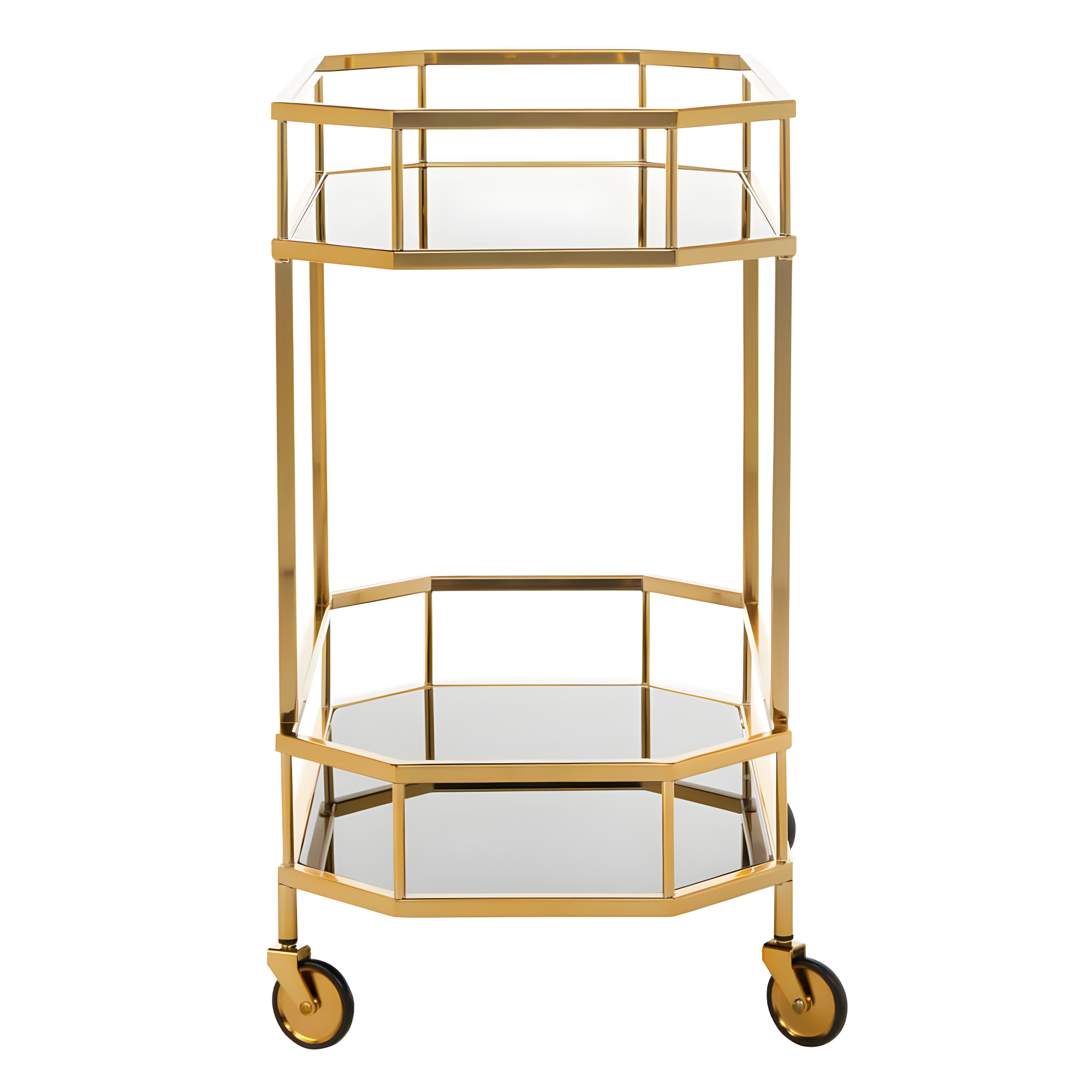 Silva 2 Tier Octagon Bar Cart - BCT8004C - Brass/Black - Safavieh