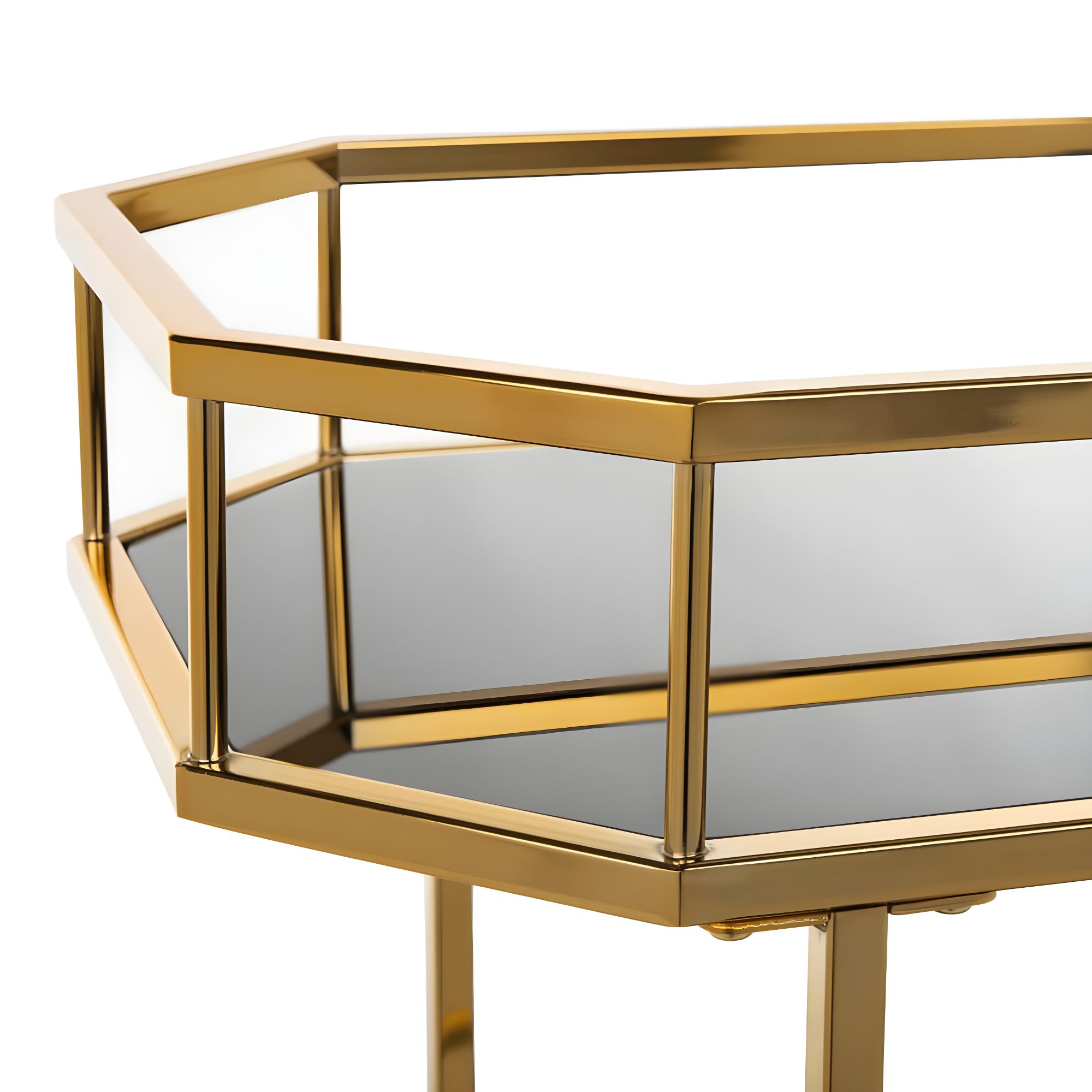 Silva 2 Tier Octagon Bar Cart - BCT8004C - Brass/Black - Safavieh