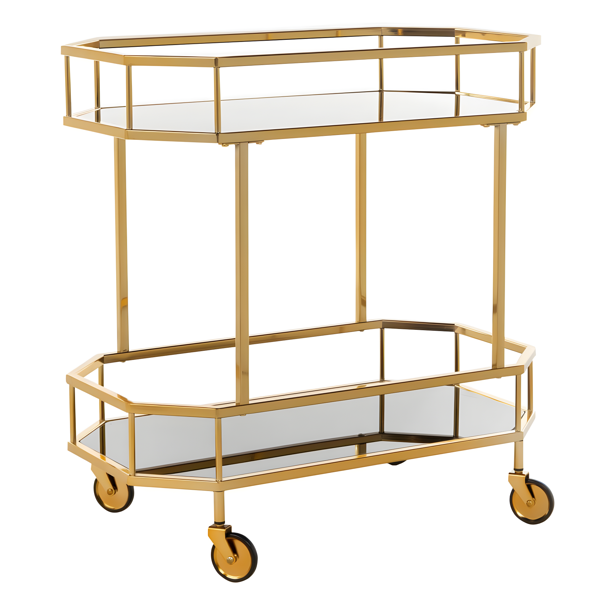 Silva 2 Tier Octagon Bar Cart - BCT8004C - Brass/Black - Safavieh