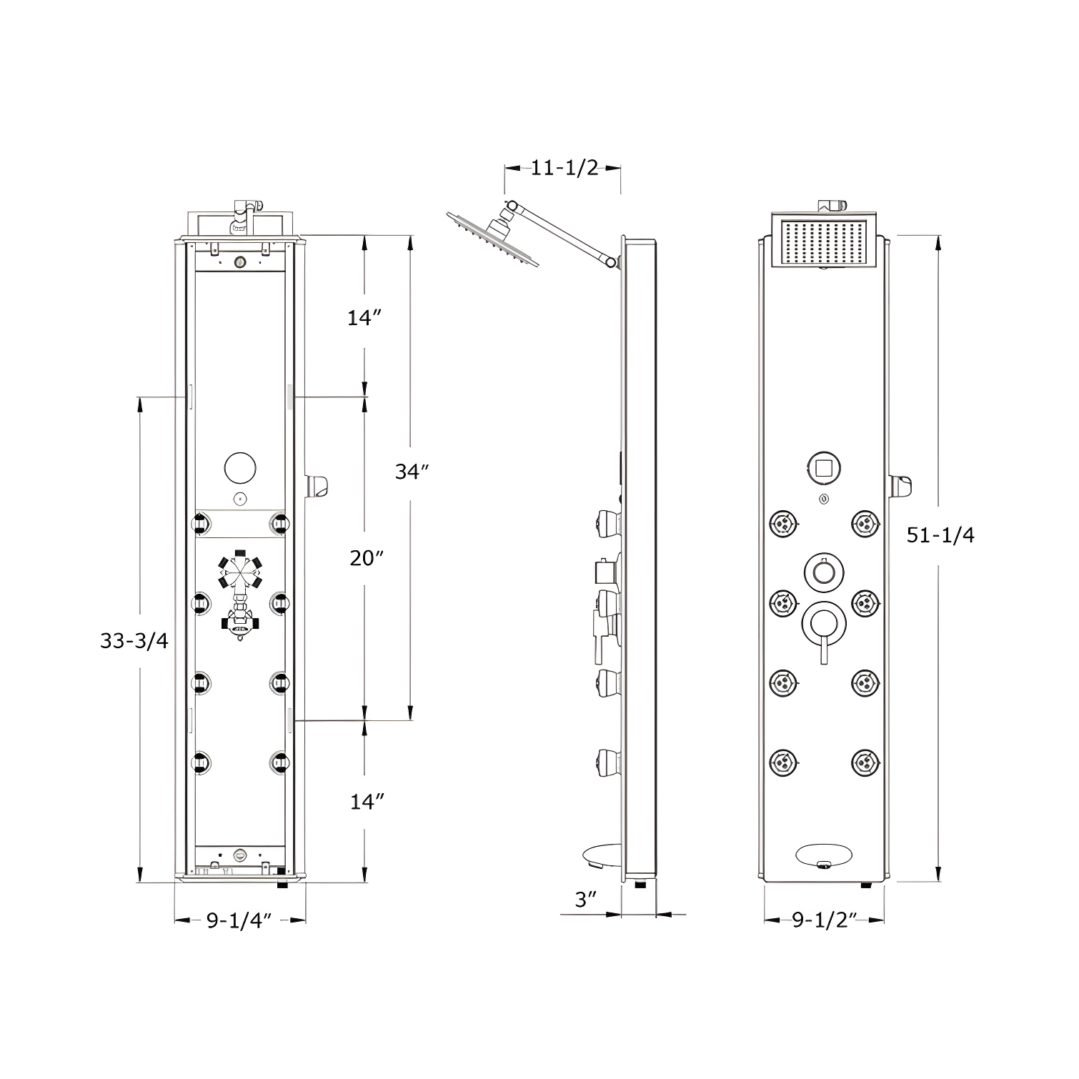 Blue Ocean SPS392H Blue Ocean 52 inch Aluminum Shower Panel With Shower Head