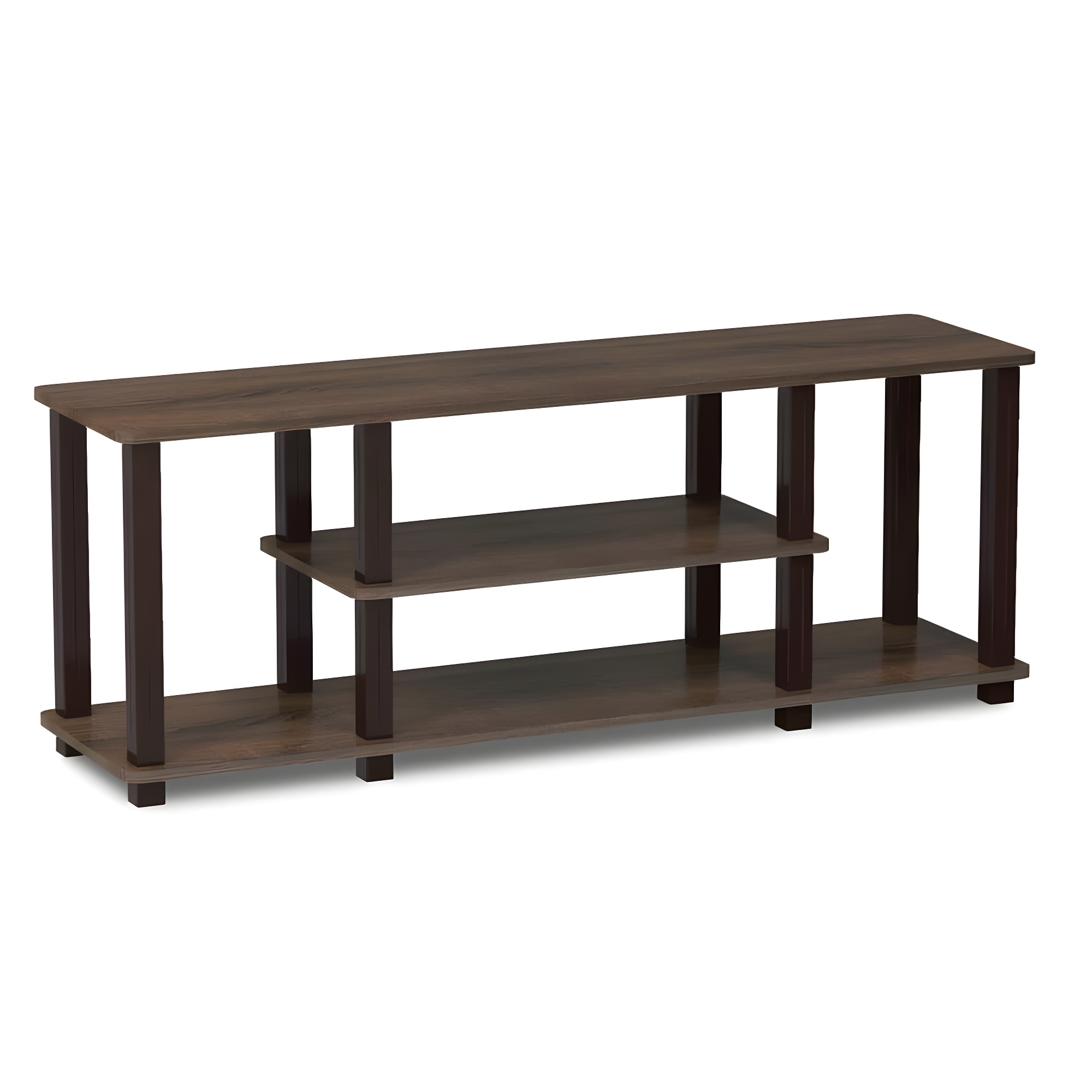 Furinno Turn-S-Tube No Tools 3D 3-Tier Entertainment TV Stands with Square Tube, Walnut/Brown, 18027WN/BR