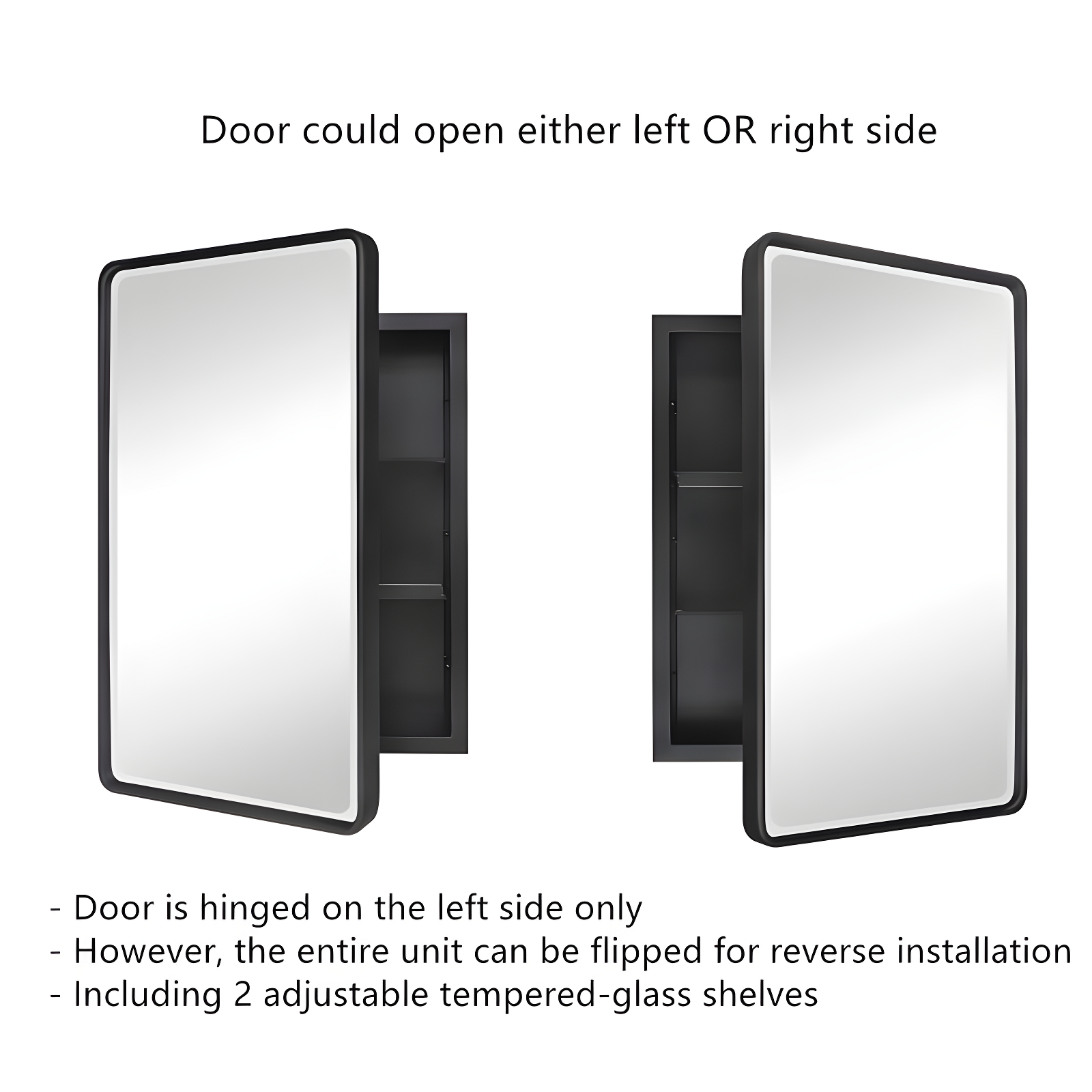 TEHOME Farmhouse 16 in. W x 24 in. H Small Recessed Metal Rectangular Bathroom Medicine Cabinets with Mirror in Matt Black