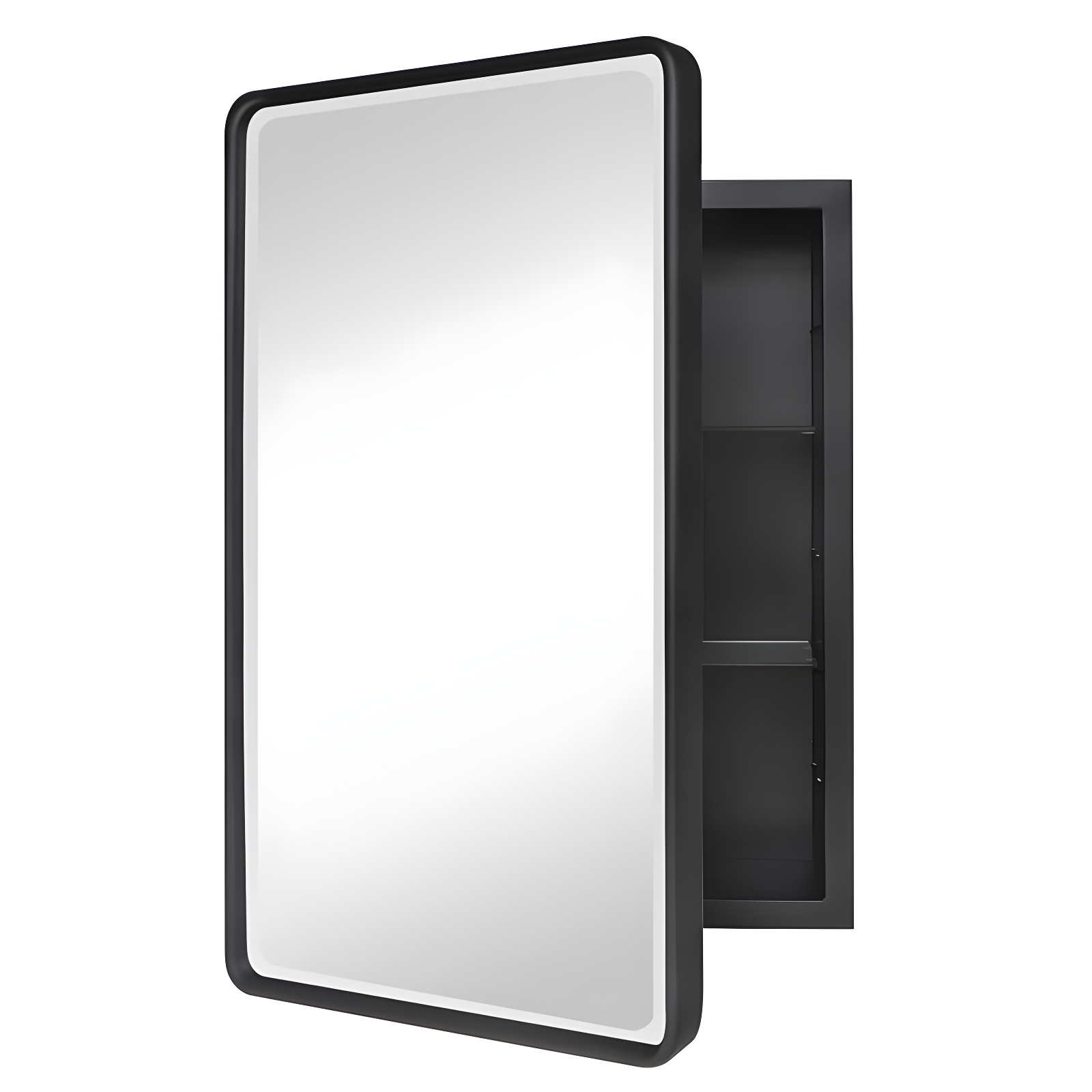 TEHOME Farmhouse 16 in. W x 24 in. H Small Recessed Metal Rectangular Bathroom Medicine Cabinets with Mirror in Matt Black