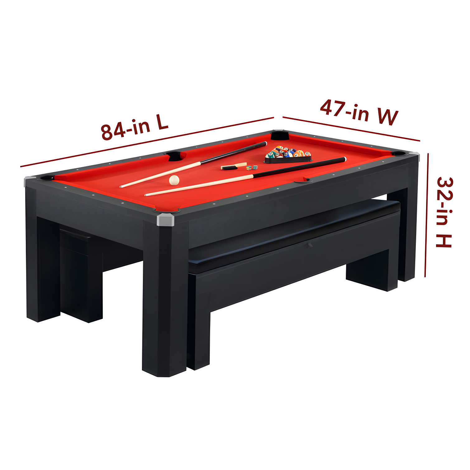 Hathaway Newport Stylish 7 Ft Multi Game Pool Table Combo with Dining Top and Ping Pong – Includes Benches for Home Storage and Accessories