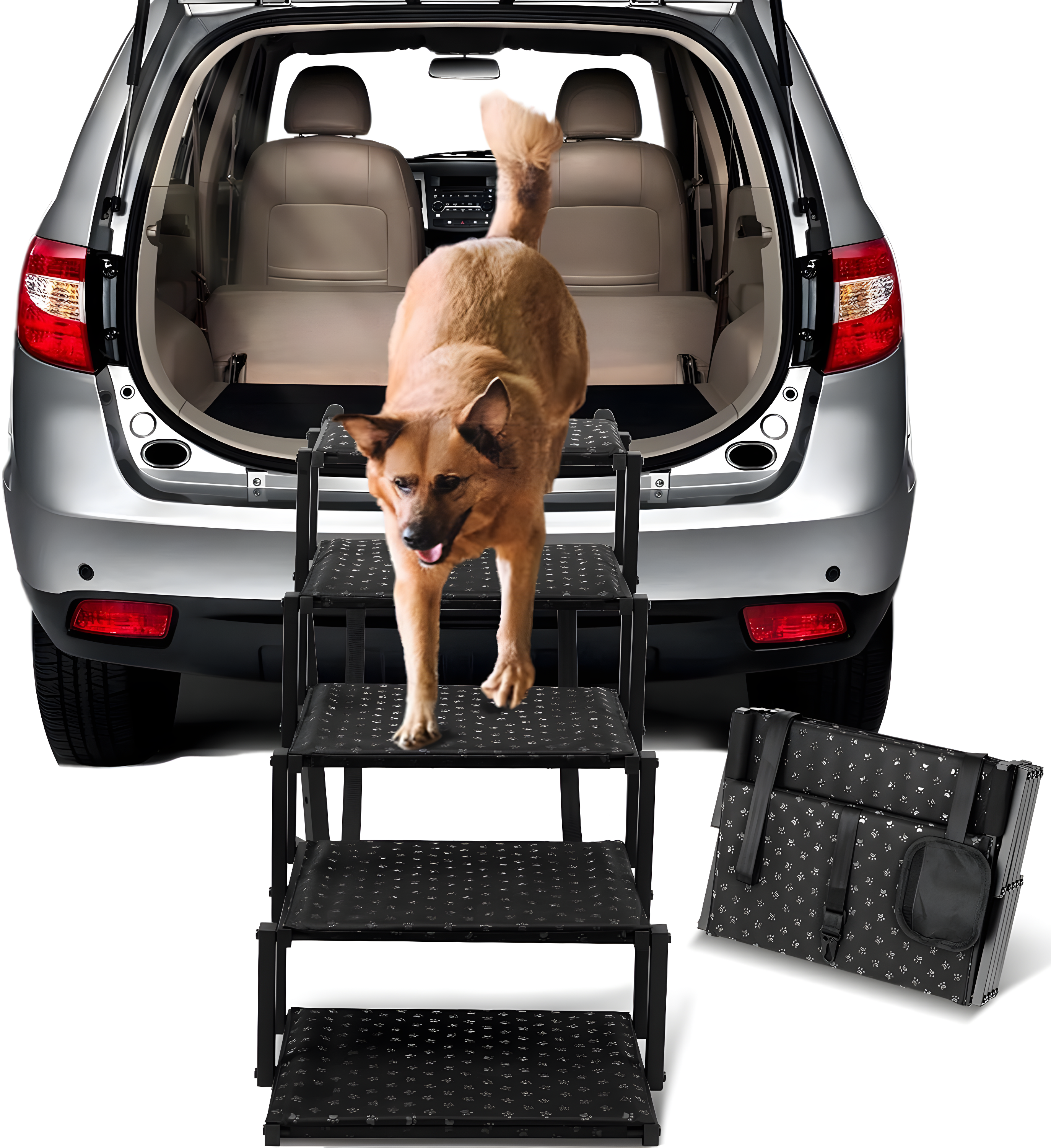 Dog Stairs for Car - Foldable Dog Ramps for Large Dogs with Non Slip Surface, Portable Dog Steps for Cars and SUV, Truck, Support Up to 200 Lbs